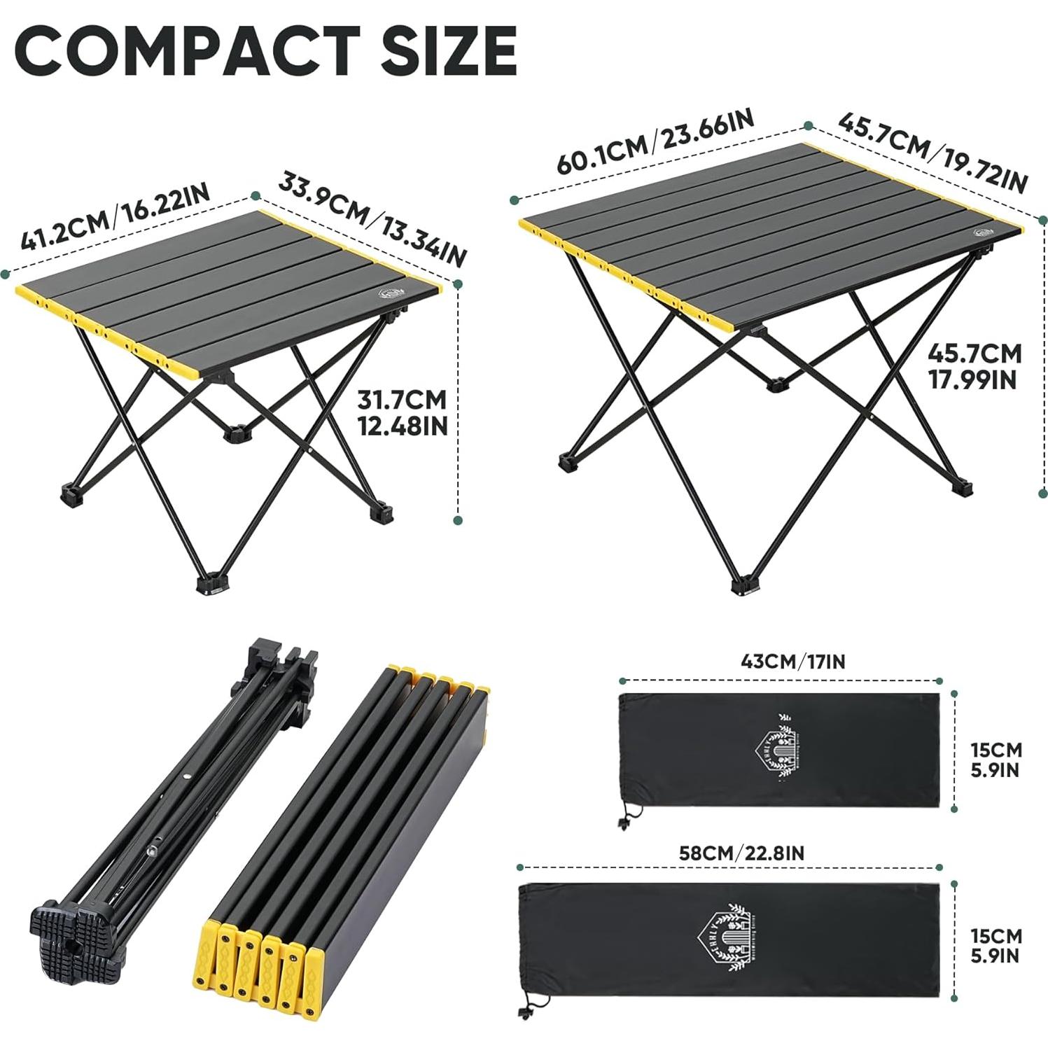 Mesa de Camping Plegable EHHLY Compacta de Aluminio Negra