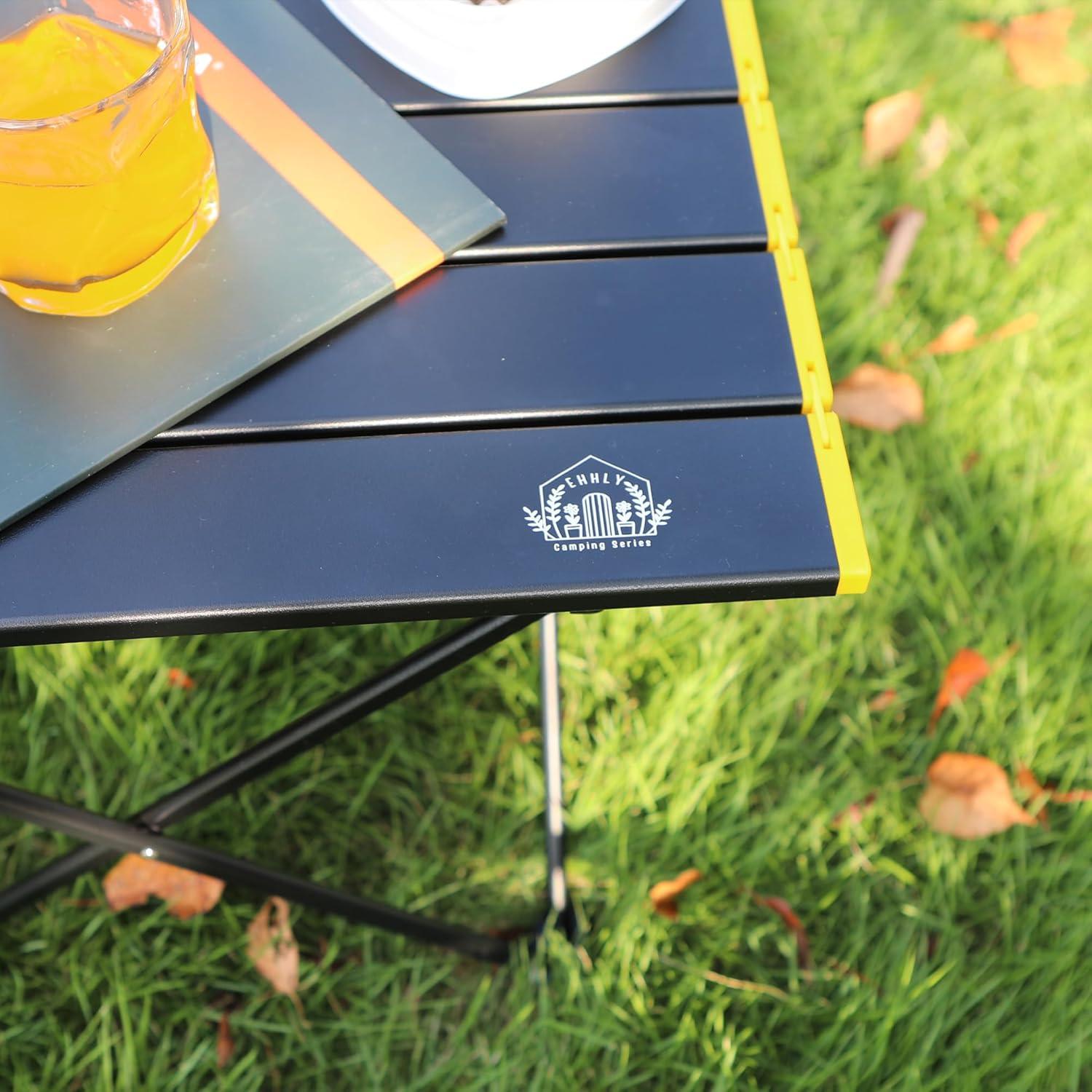 Mesa de Camping Plegable EHHLY Compacta de Aluminio Negra