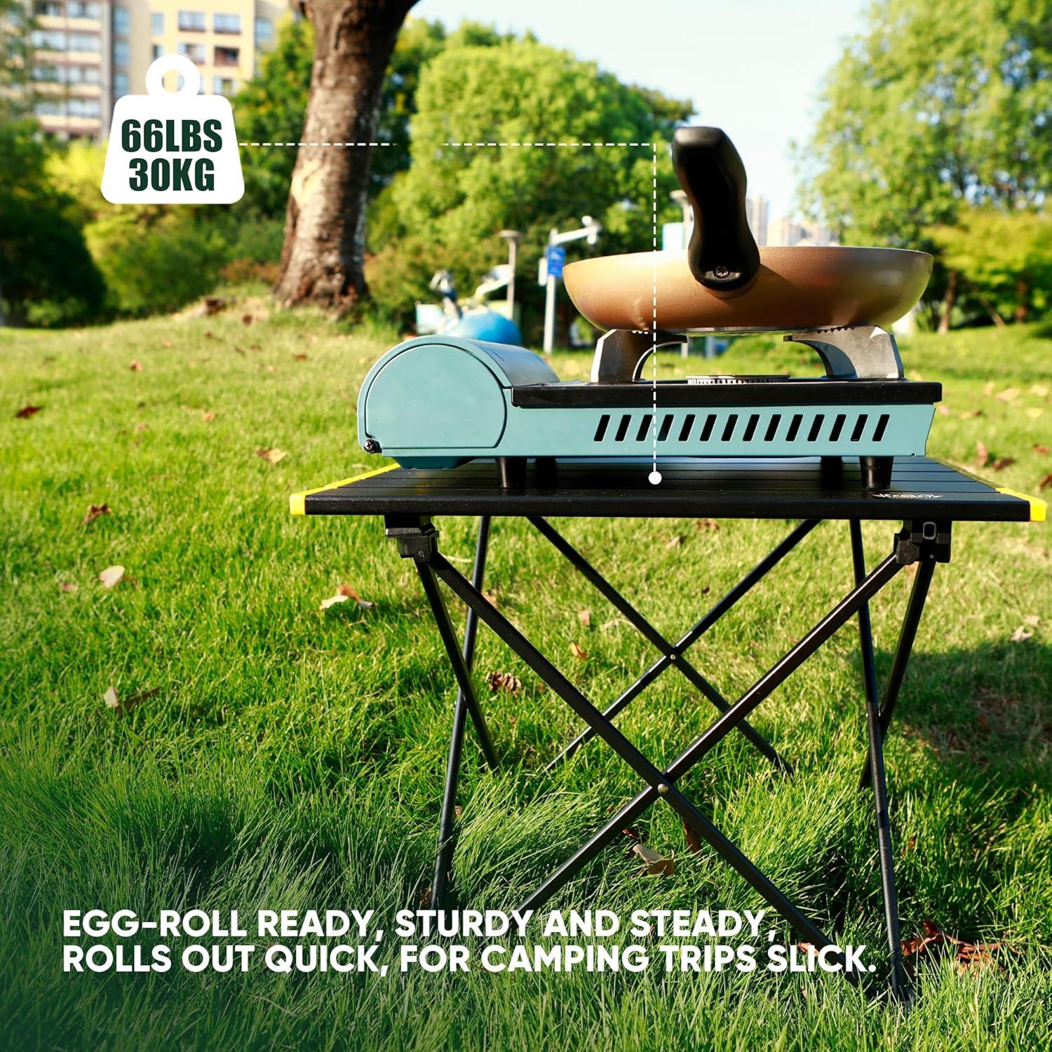 Mesa de Camping Plegable EHHLY Compacta de Aluminio Negra