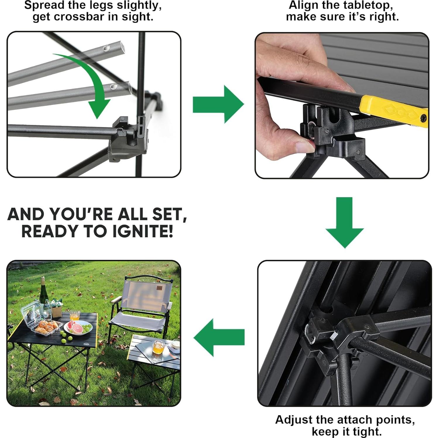 Mesa de Camping Plegable EHHLY Compacta de Aluminio Negra