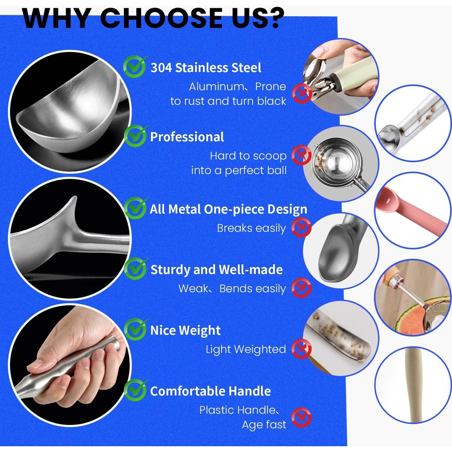 Cucharón de Helado Aihomo Acero Inoxidable 304 Antideslizante