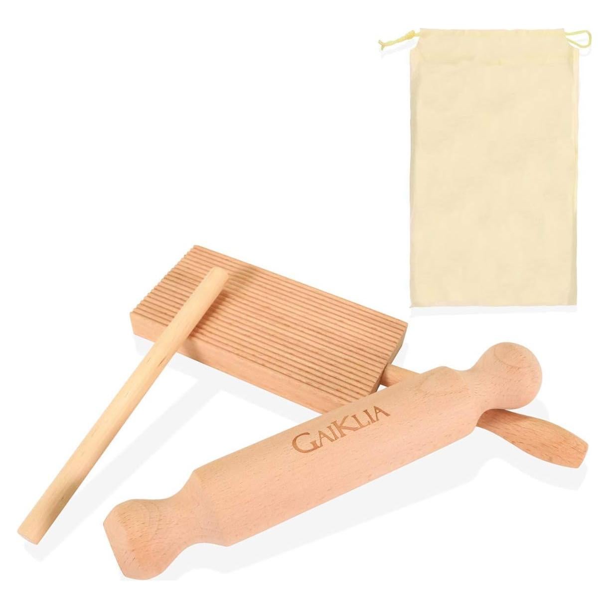 Tabla de Gnocchi Gaiklia con Rodillo y Paleta de Madera