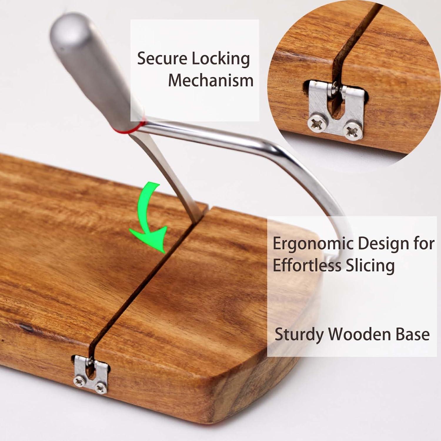 Kit Cortador de Queso ISZW - Tabla Madera Acacia con Cuchilla Inoxidable