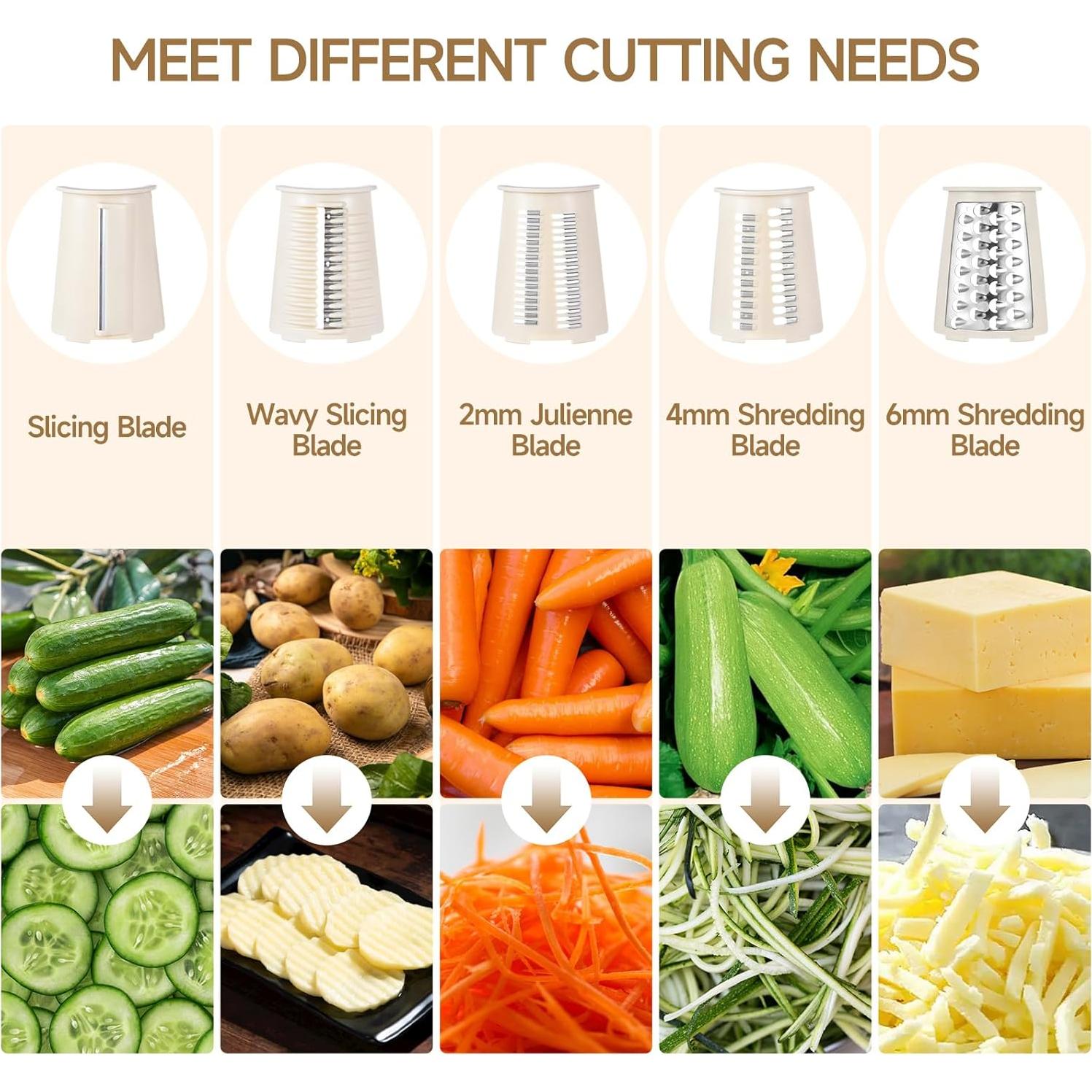 Rallador de Queso Rotativo Ziweaye 5 en 1 Blanco Acero Inoxidable