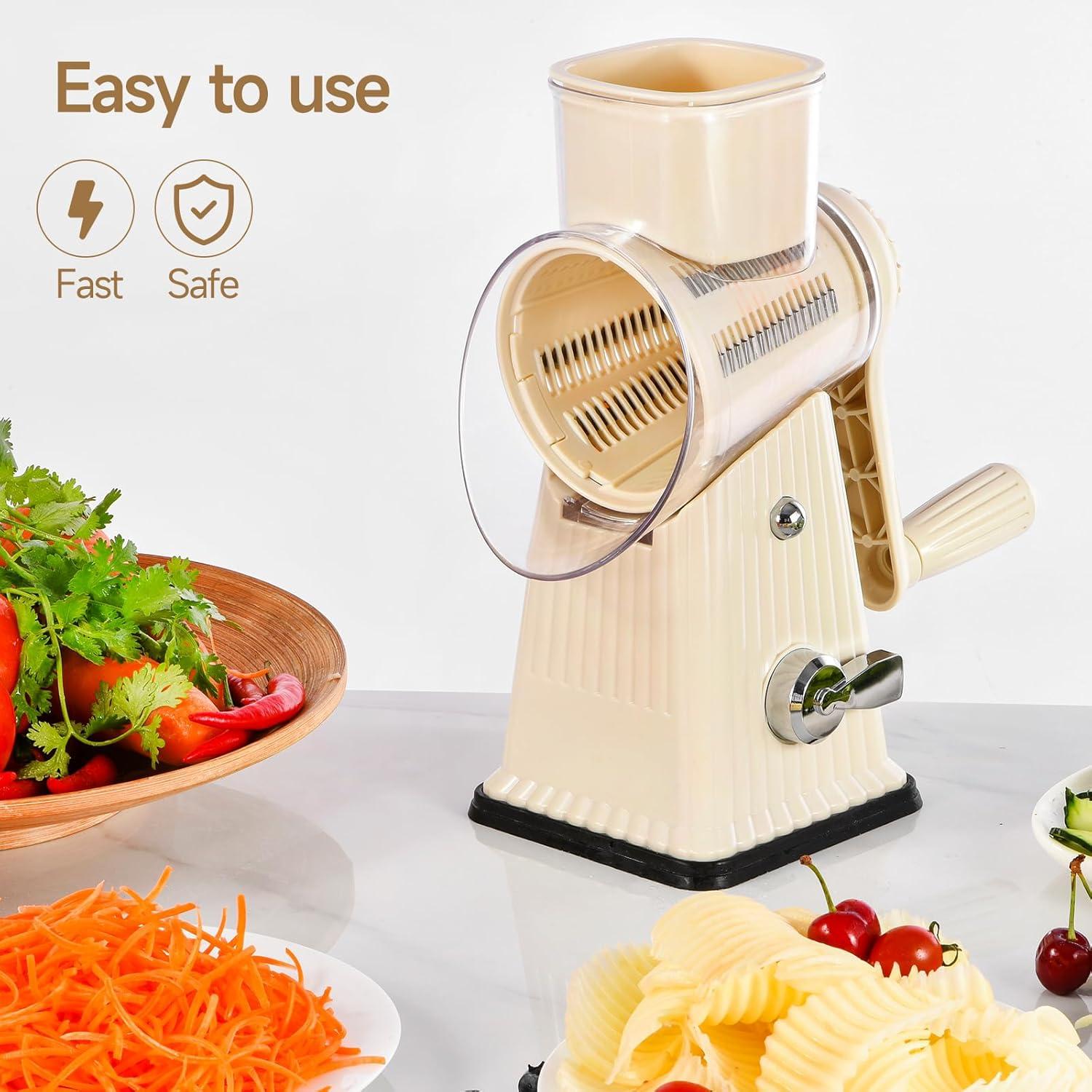 Rallador de Queso Rotativo Ziweaye 5 en 1 Blanco Acero Inoxidable