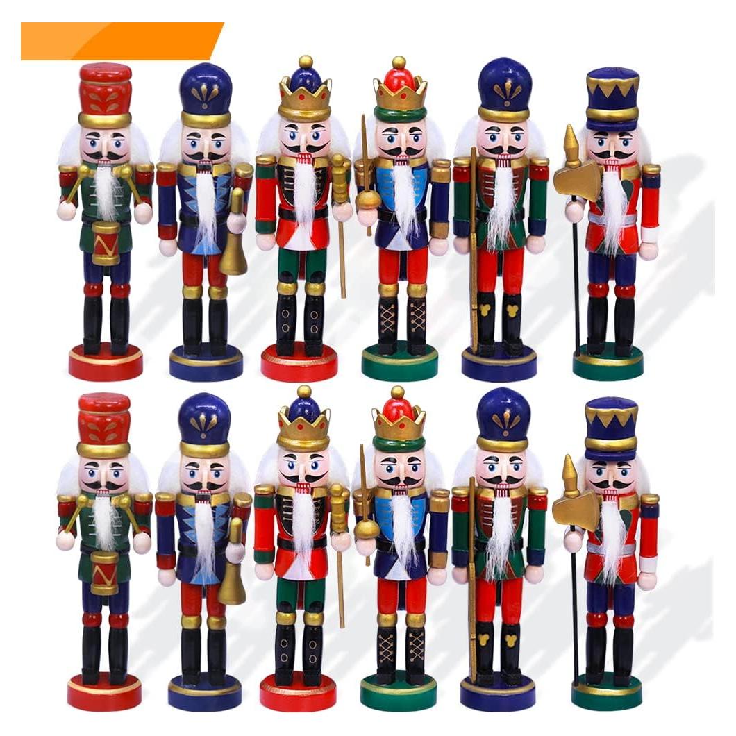 Set de 12 Adornos de Cascanueces de Madera Jolik 13 cm