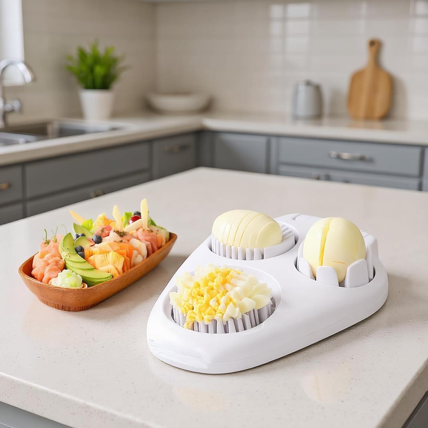 Cortador de Huevos 3-en-1 Genérico - Acero Inoxidable, Blanco