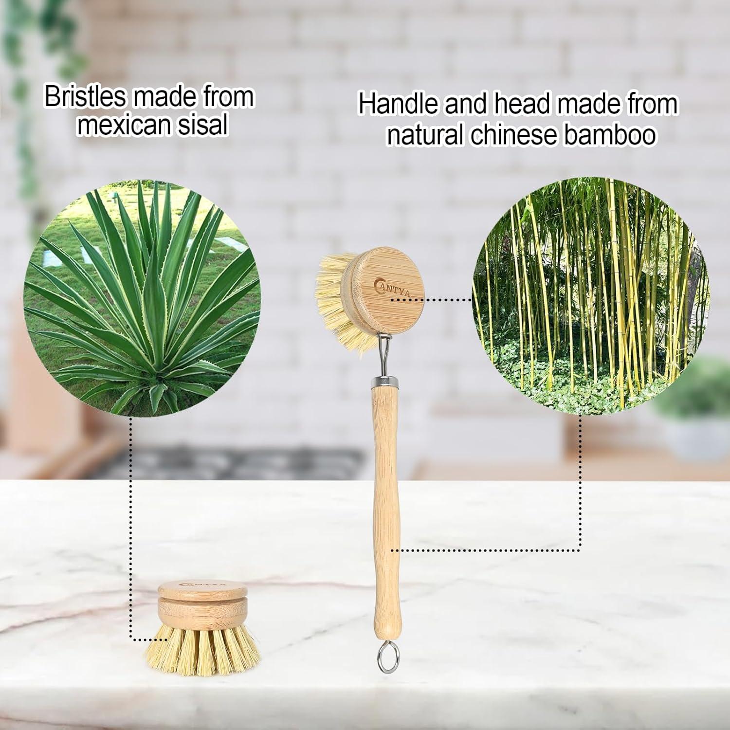 Cepillo de Platos de Bambú ANTYA con 4 Cabezas Reemplazables
