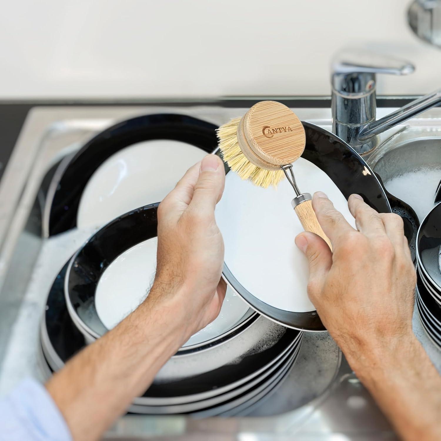 Cepillo de Platos de Bambú ANTYA con 4 Cabezas Reemplazables