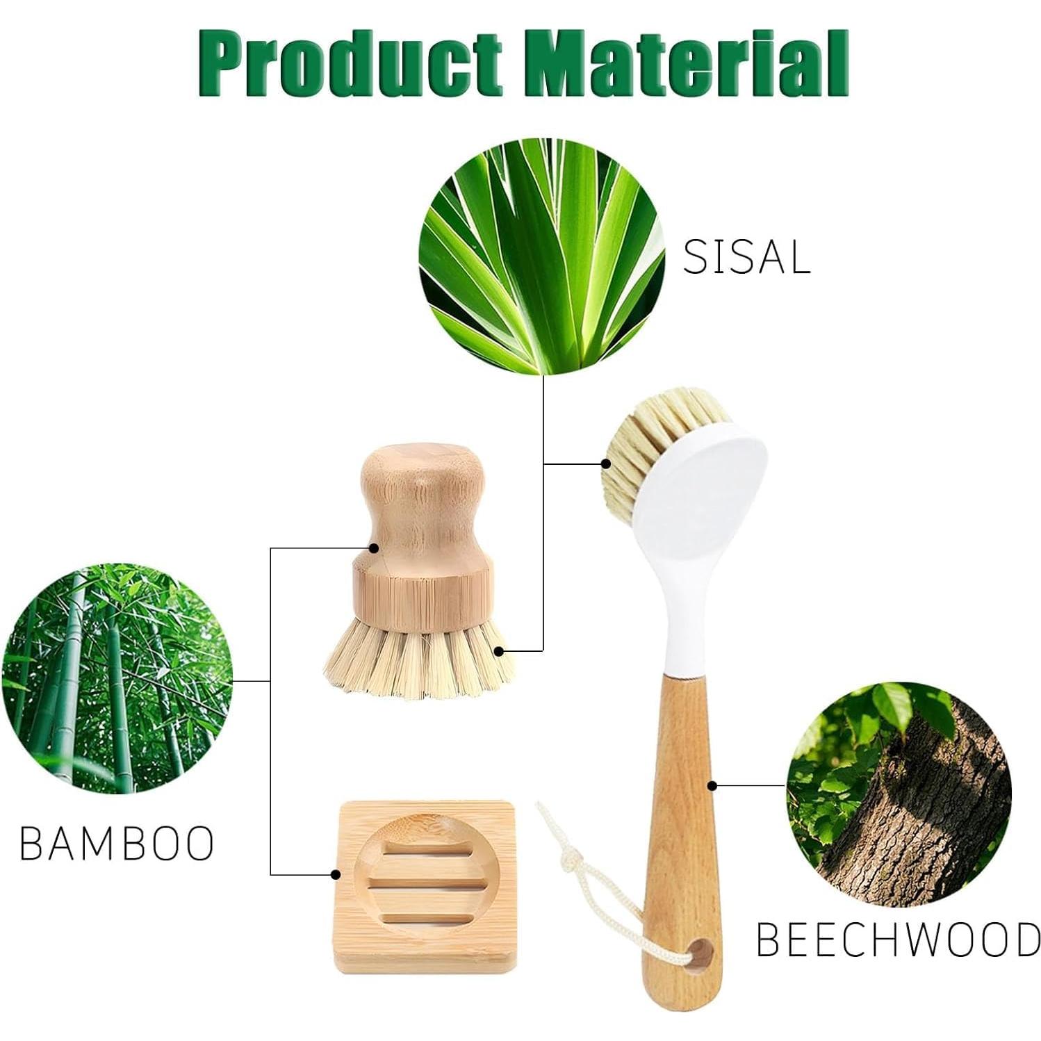 Juego de Cepillos de Cocina JouiiSiYa con Mango de Bambú y Sisal