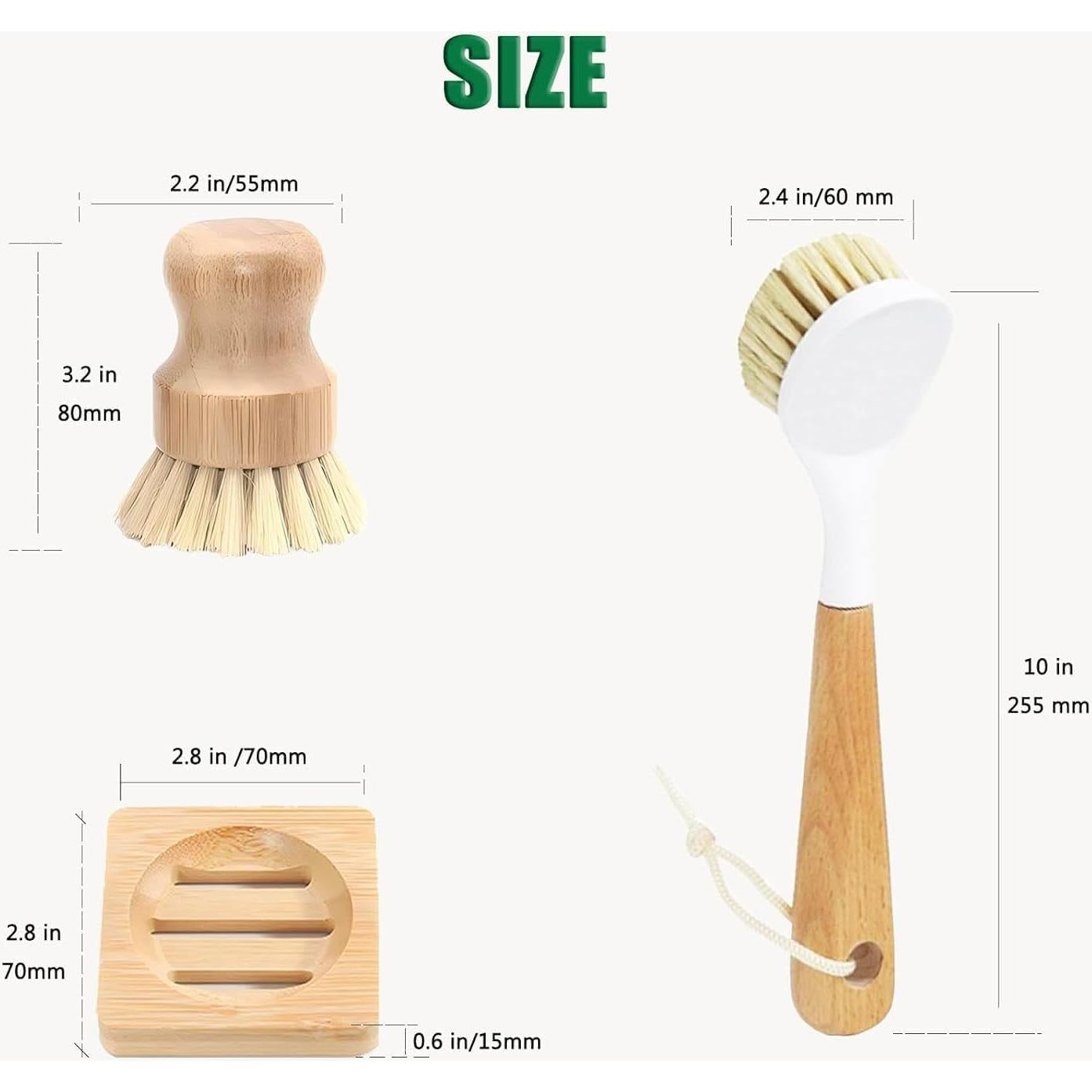 Juego de Cepillos de Cocina JouiiSiYa con Mango de Bambú y Sisal