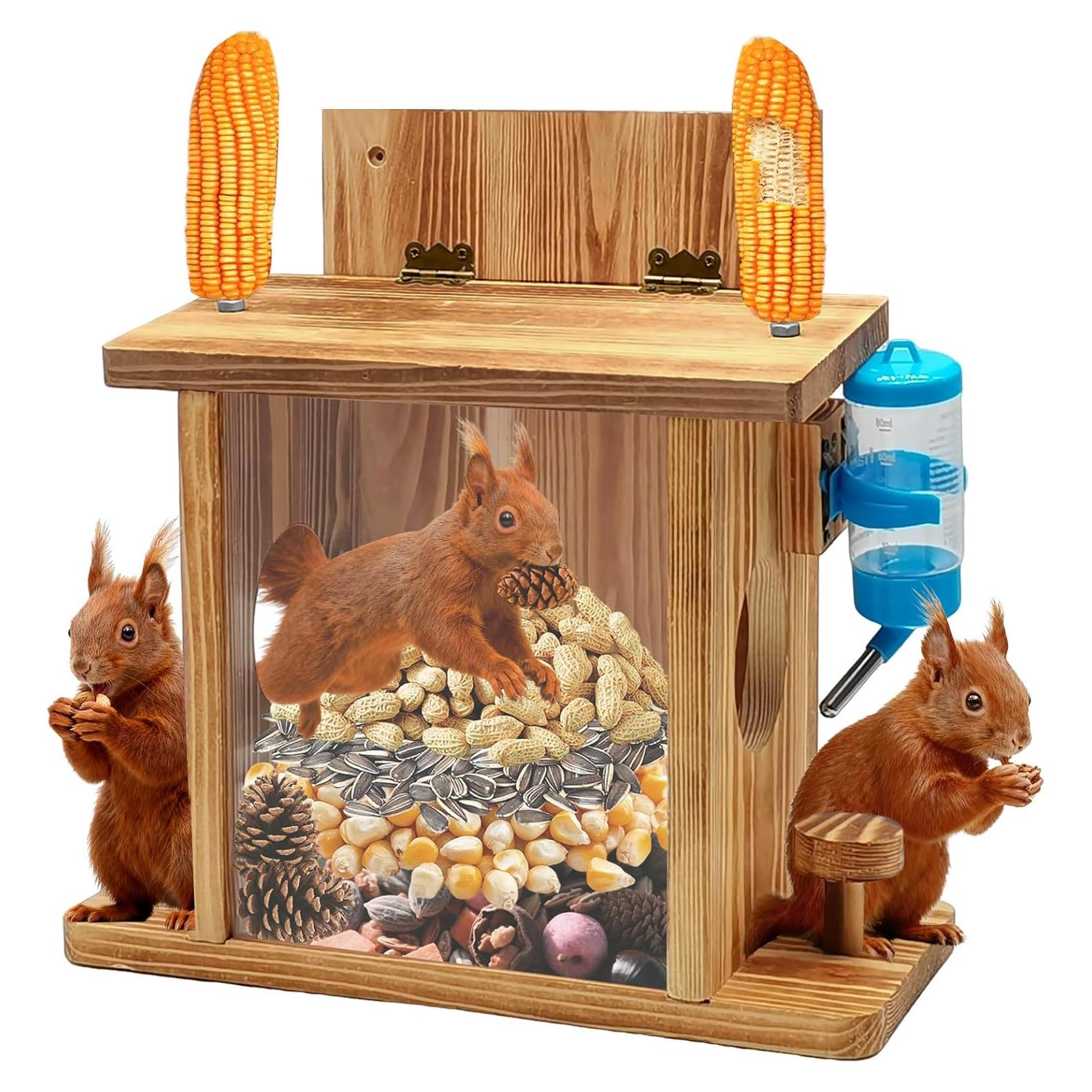 Comedero para Ardillas de Madera Yaovia con Dispensador de Agua