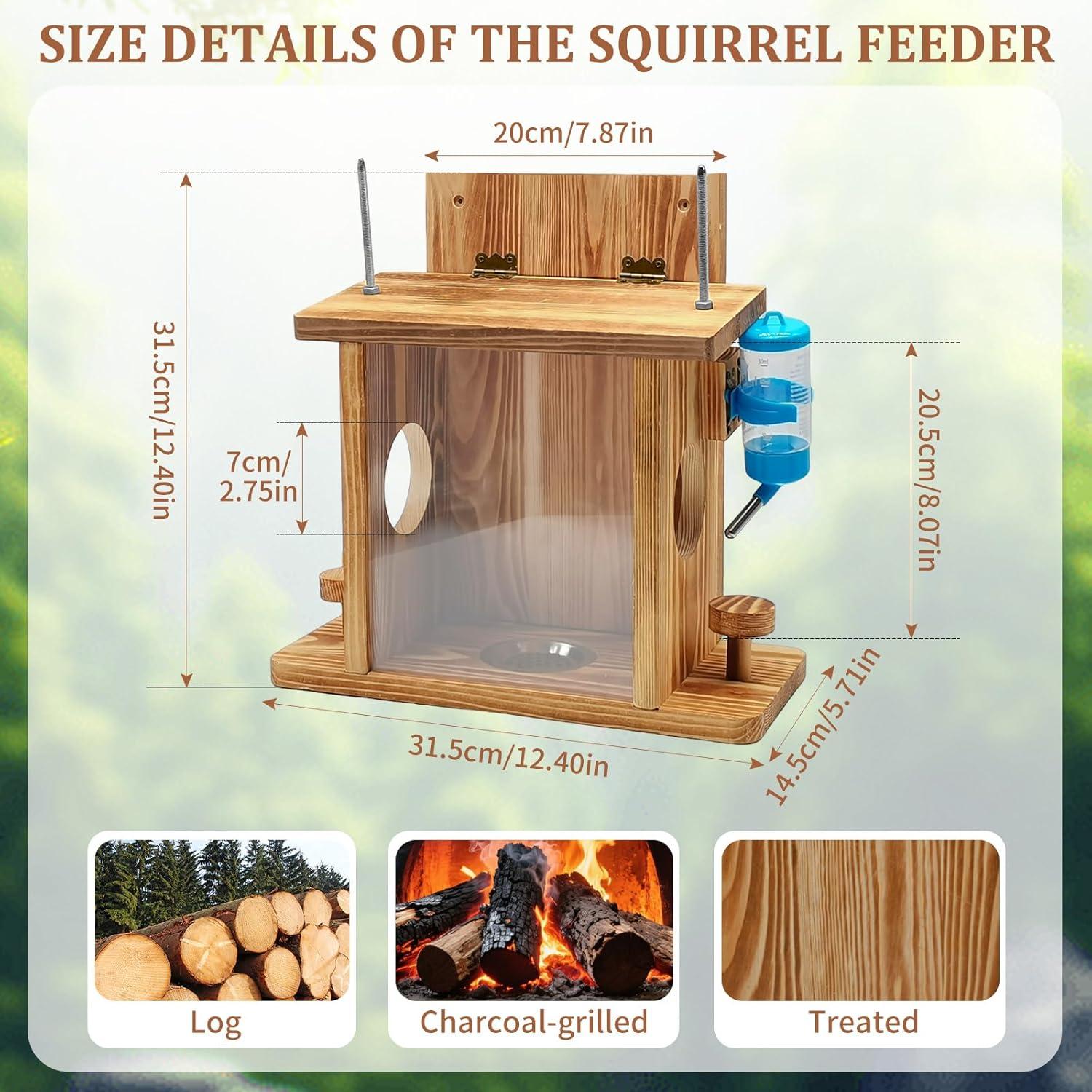 Comedero para Ardillas de Madera Yaovia con Dispensador de Agua