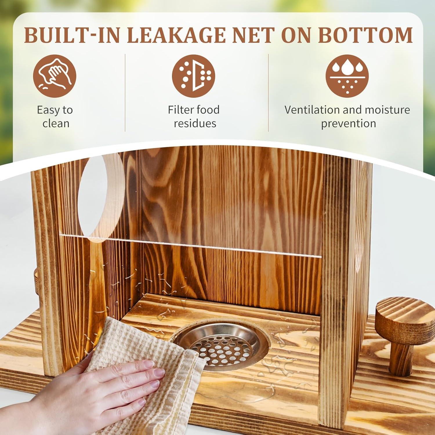 Comedero para Ardillas de Madera Yaovia con Dispensador de Agua