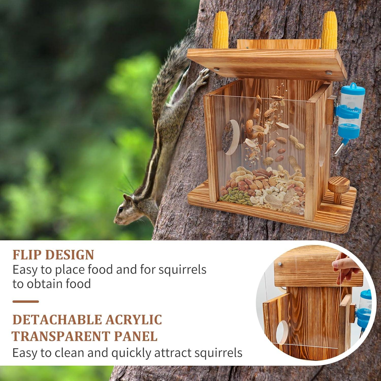 Comedero para Ardillas de Madera Yaovia con Dispensador de Agua