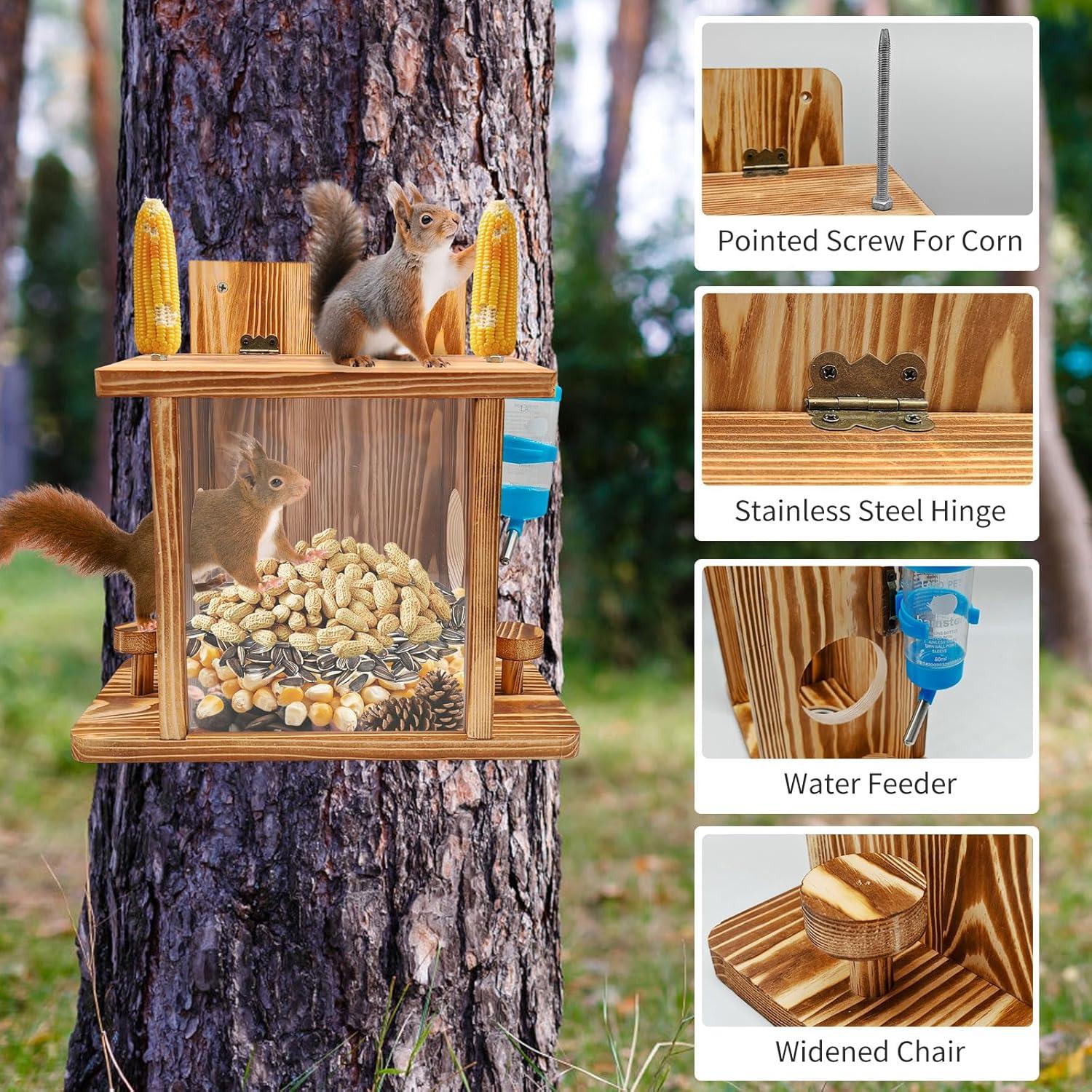 Comedero para Ardillas de Madera Yaovia con Dispensador de Agua