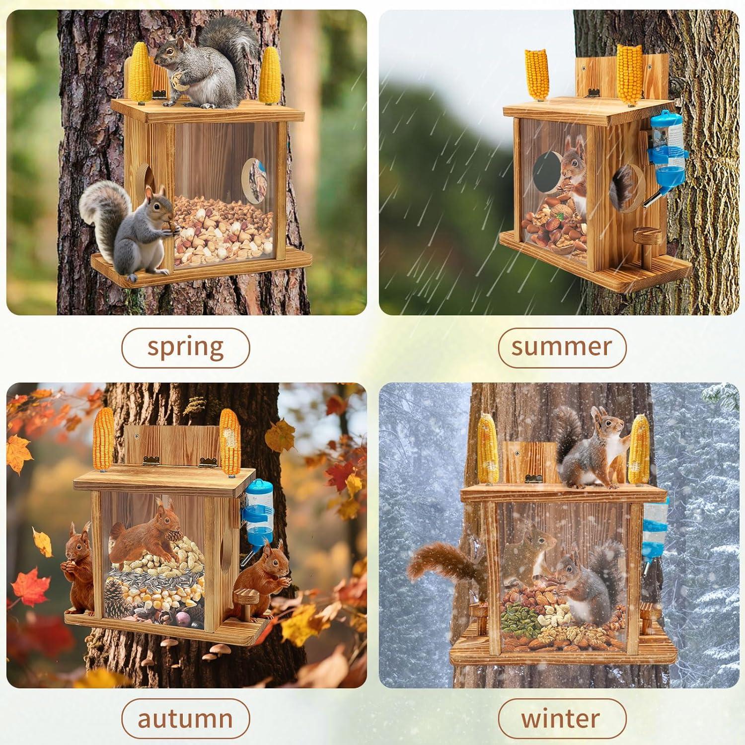 Comedero para Ardillas de Madera Yaovia con Dispensador de Agua