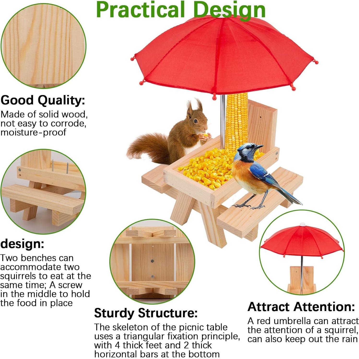 Mesa de Picnic para Ardillas Camii con Paraguas Rojo 0.59 kg