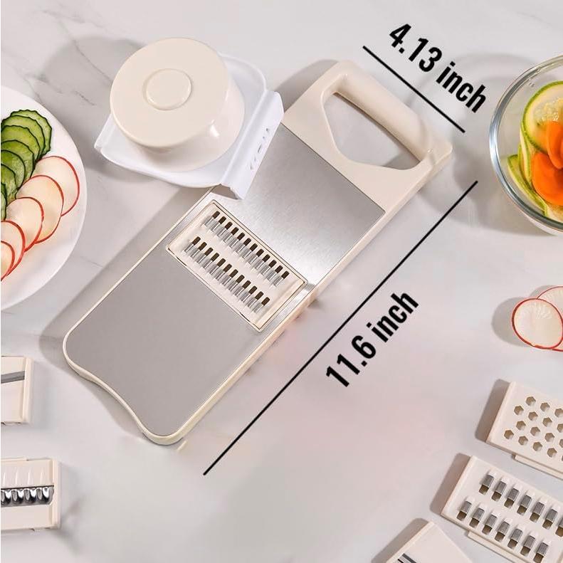 Rebanador de Mandolina 6 en 1 NACOLUS Beige con Cuchillas