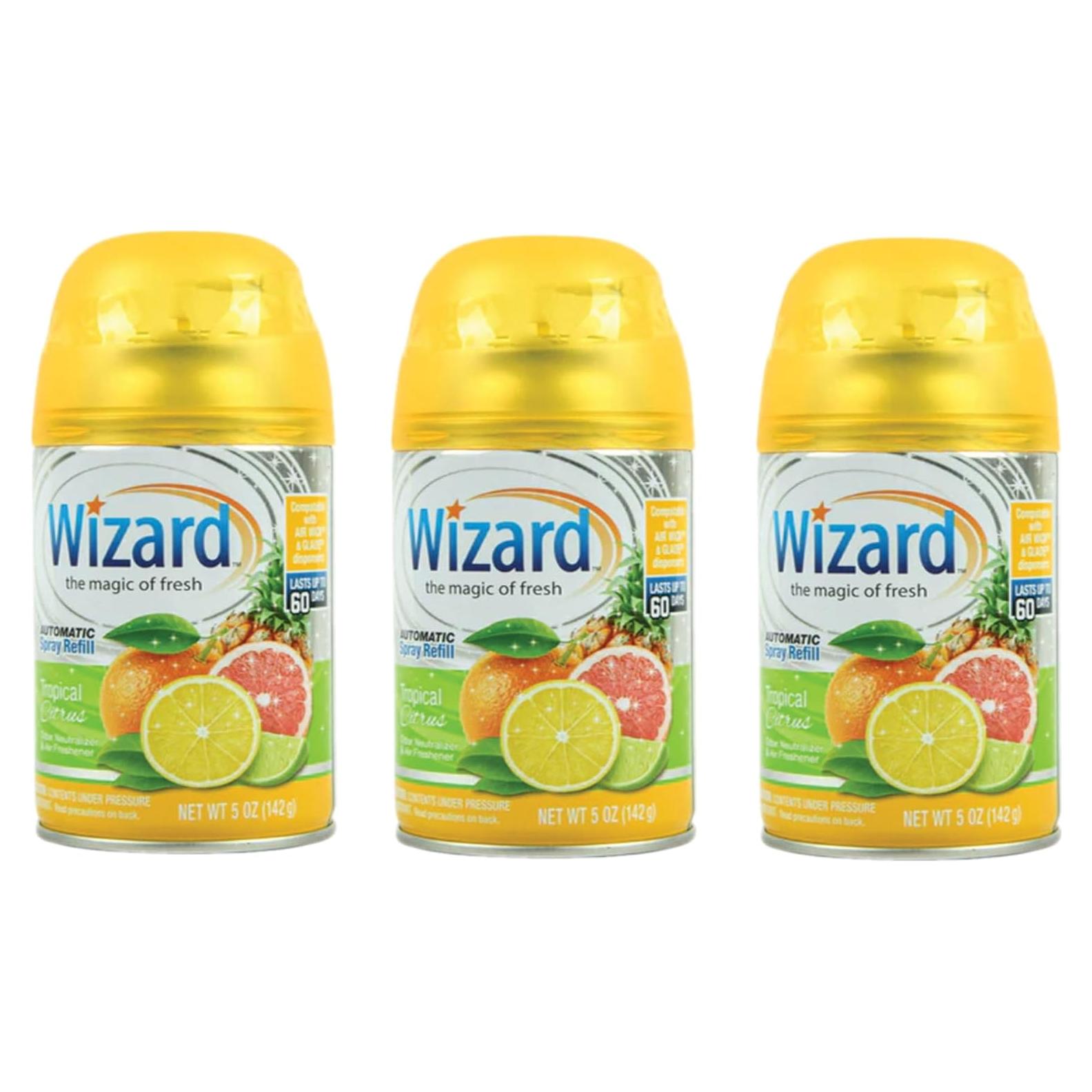 3 Recargas Automáticas Aerosol Wizard 5 oz Cítrico Tropical