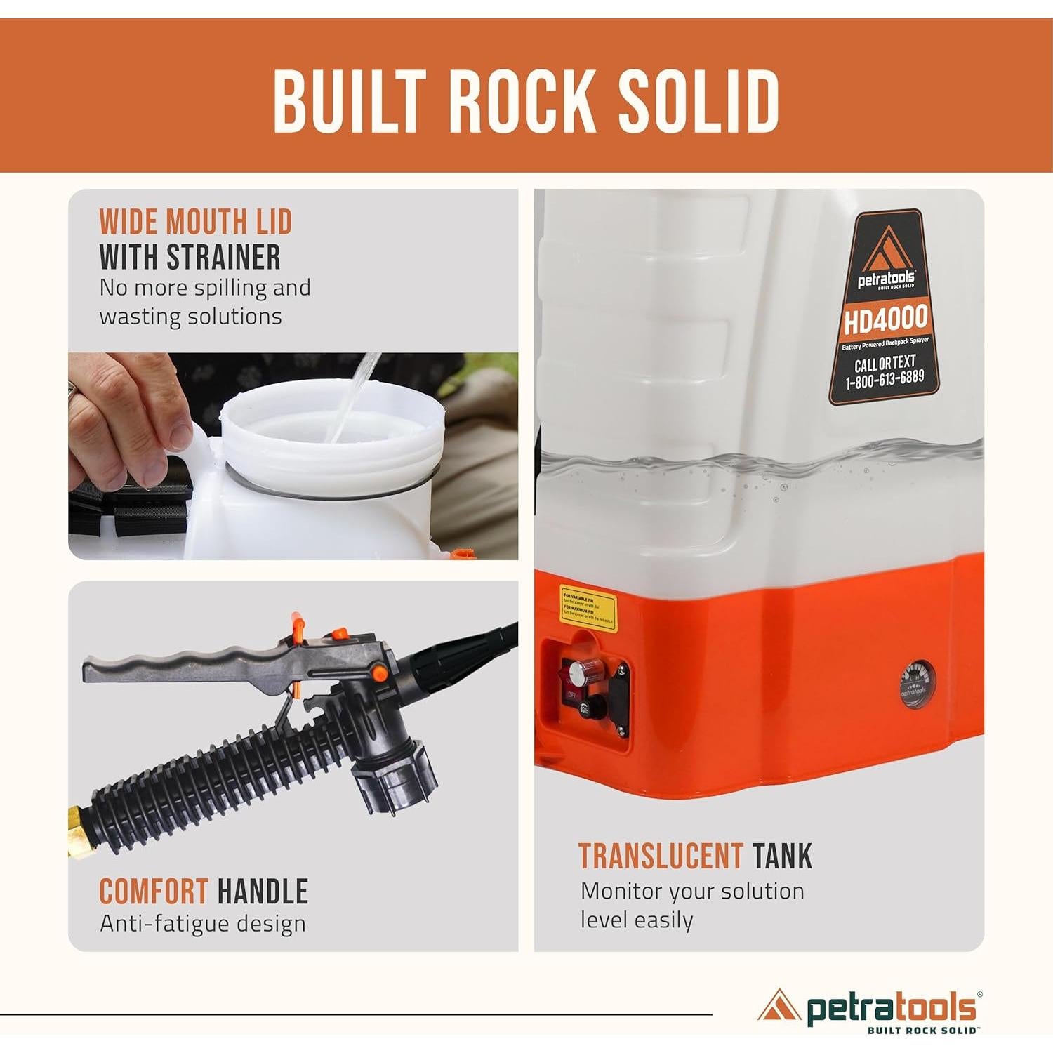 Pulverizador de Mochila Eléctrico Petra HD4000 4 Galones 6 Horas