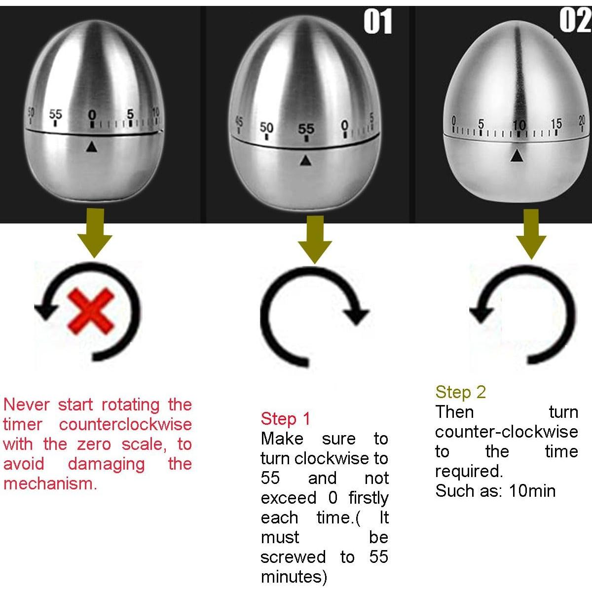 Temporizador Mecánico de Cocina Huevo Acero Inoxidable 60 Min
