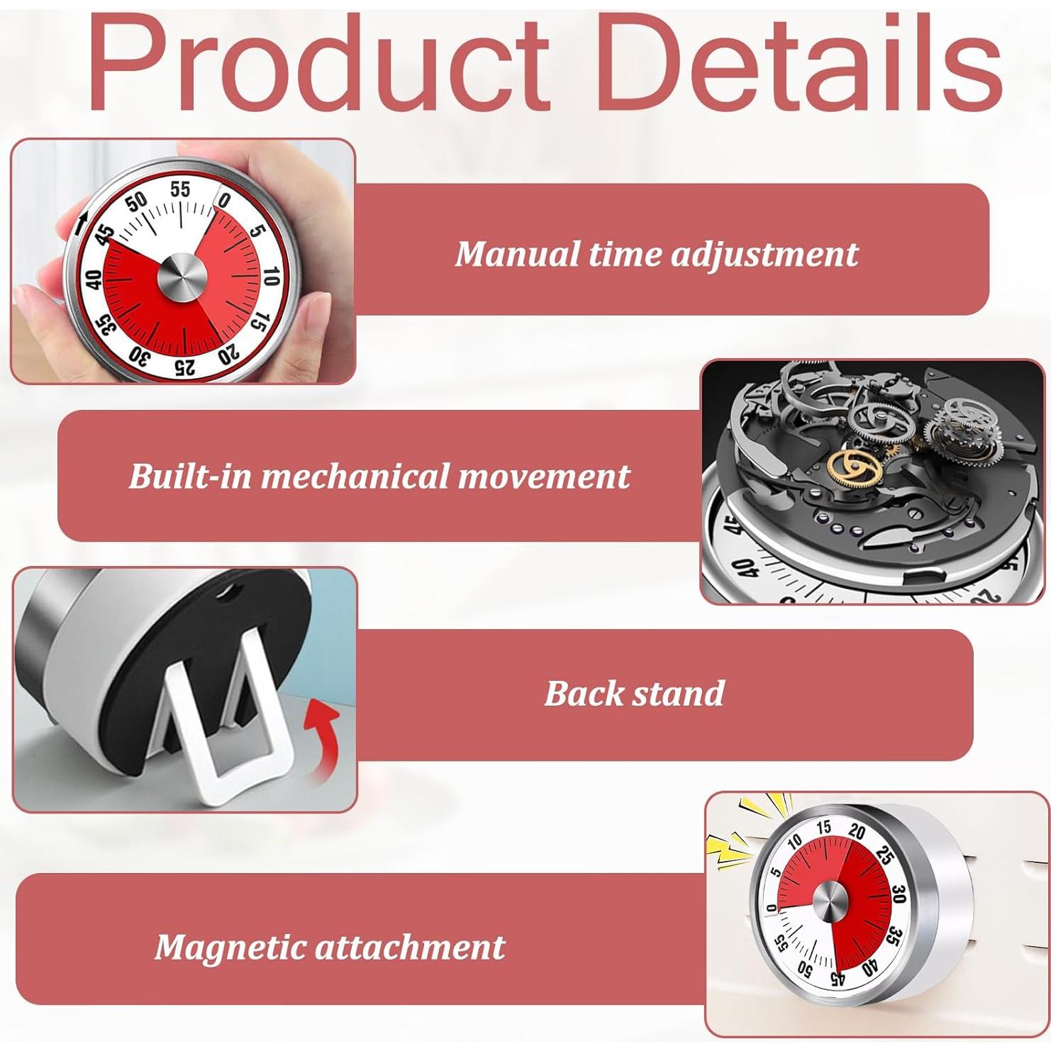 Temporizador de Cocina Visual Mecánico Hinbkenla 125g