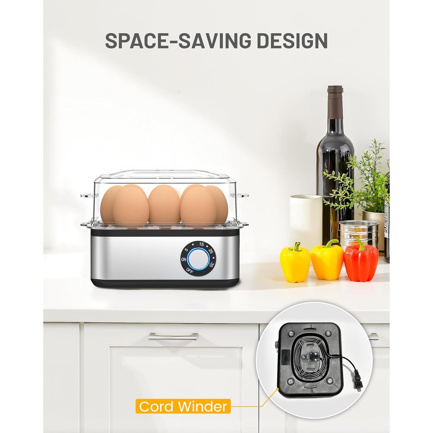 Cocedor de Huevos Eléctrico TIUIT 8 Huevos 500W Temporizador