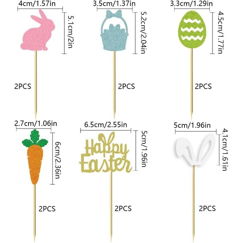 12 Adornos de Cupcake de Pascua Ncozwo - Acrílico Seguro