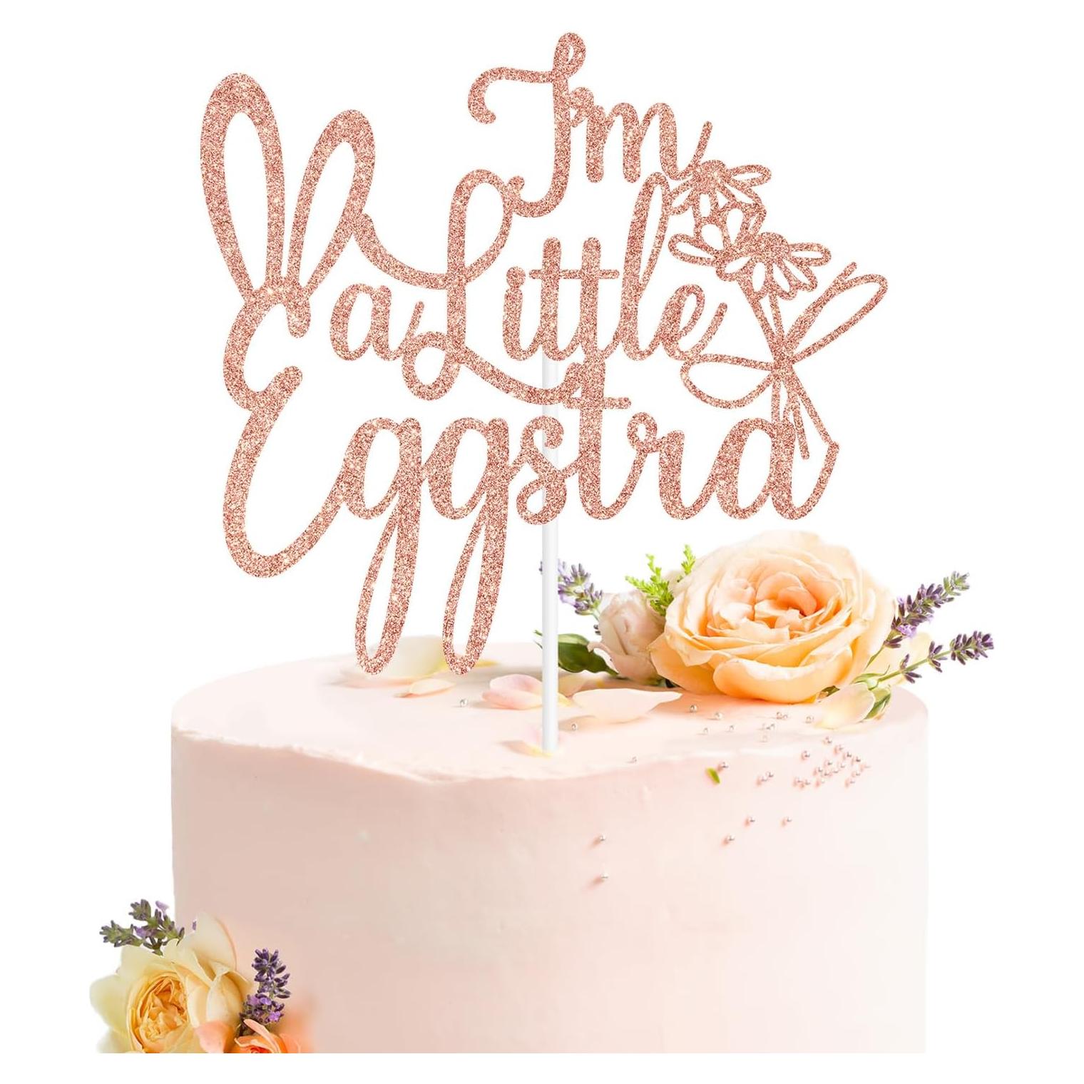 Topper de Pastel Eggstra Oro Rosa para Baby Shower Pascua