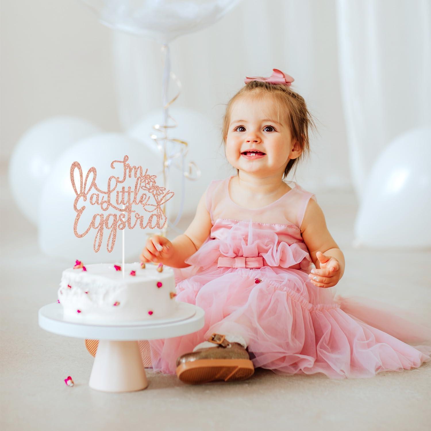 Topper de Pastel Eggstra Oro Rosa para Baby Shower Pascua