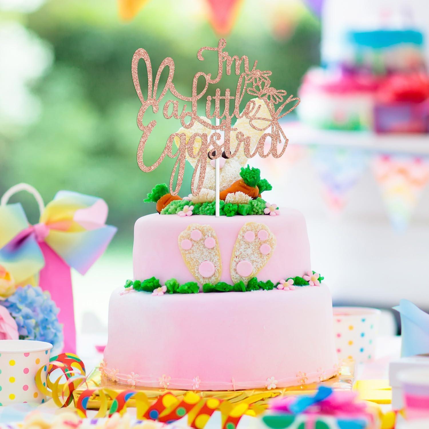 Topper de Pastel Eggstra Oro Rosa para Baby Shower Pascua