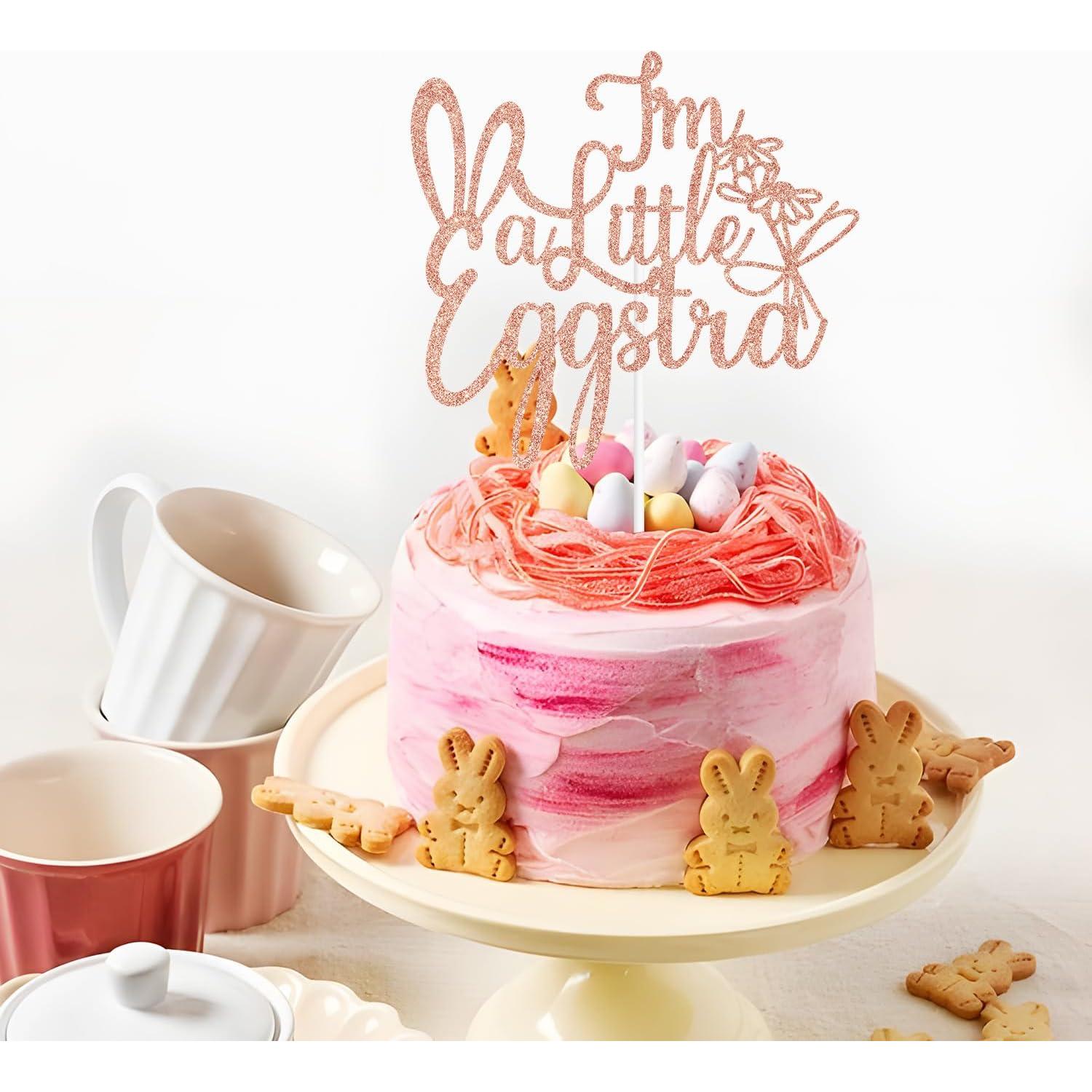 Topper de Pastel Eggstra Oro Rosa para Baby Shower Pascua