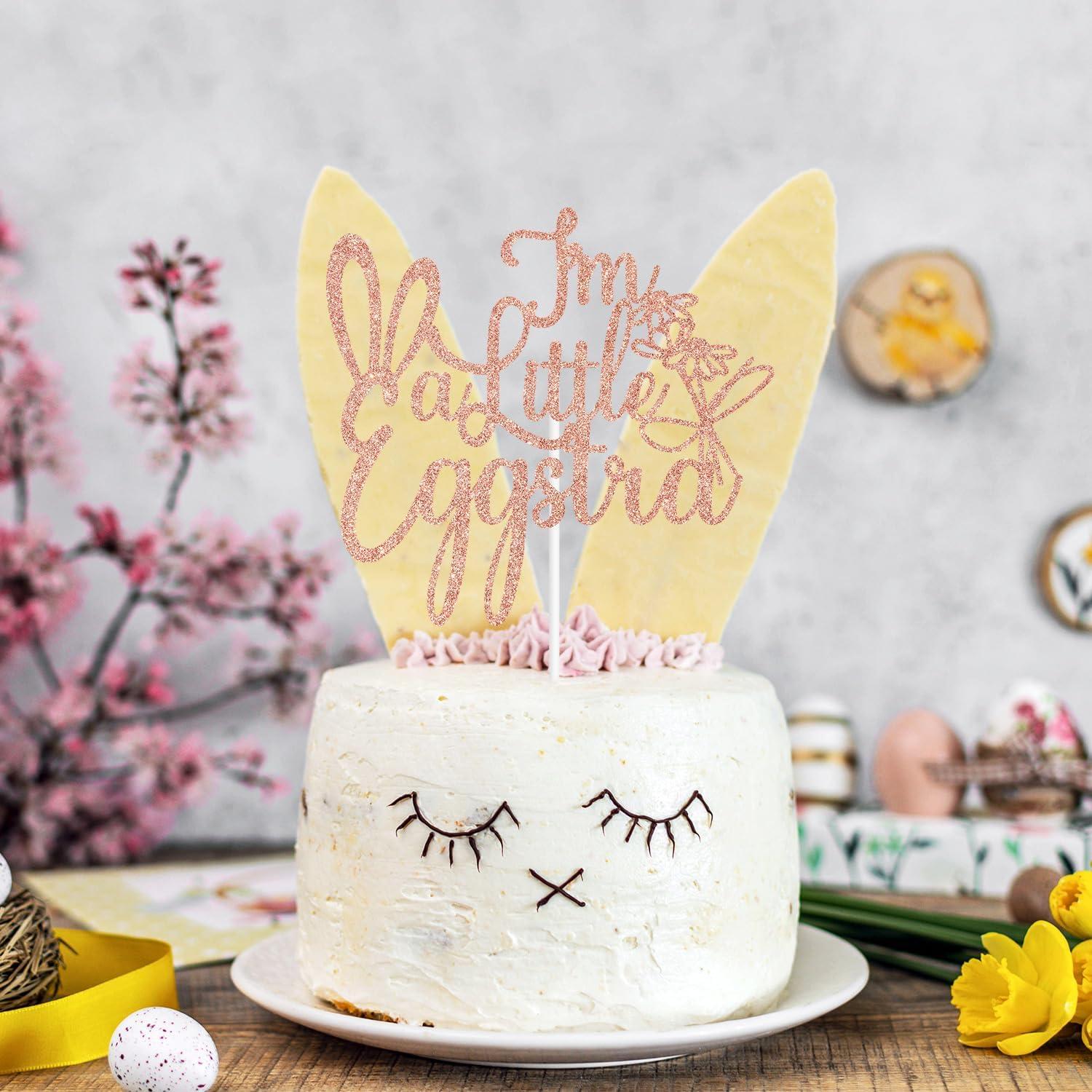 Topper de Pastel Eggstra Oro Rosa para Baby Shower Pascua