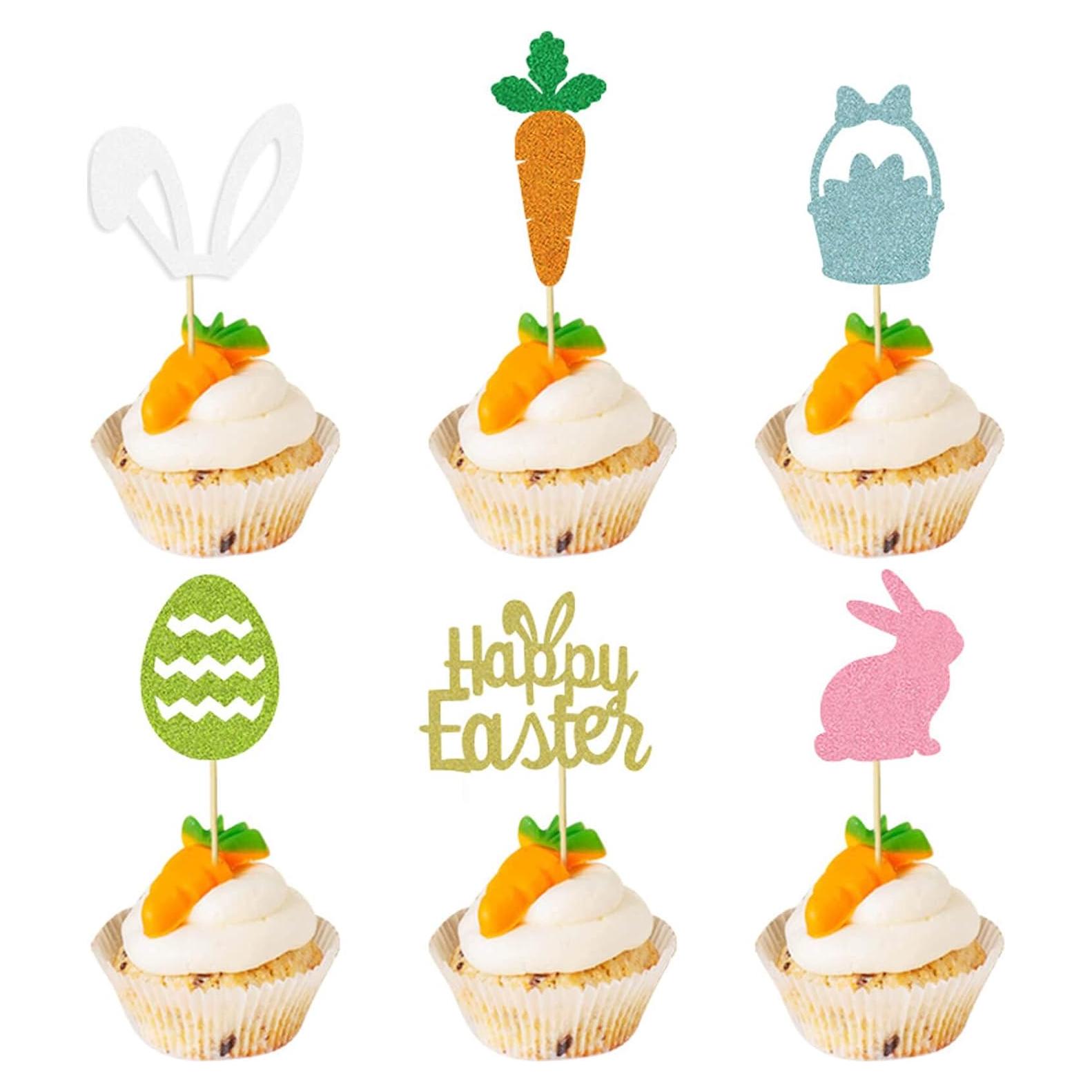 24 Adornos de Cupcake de Pascua UXYOKM - Conejo y Zanahoria