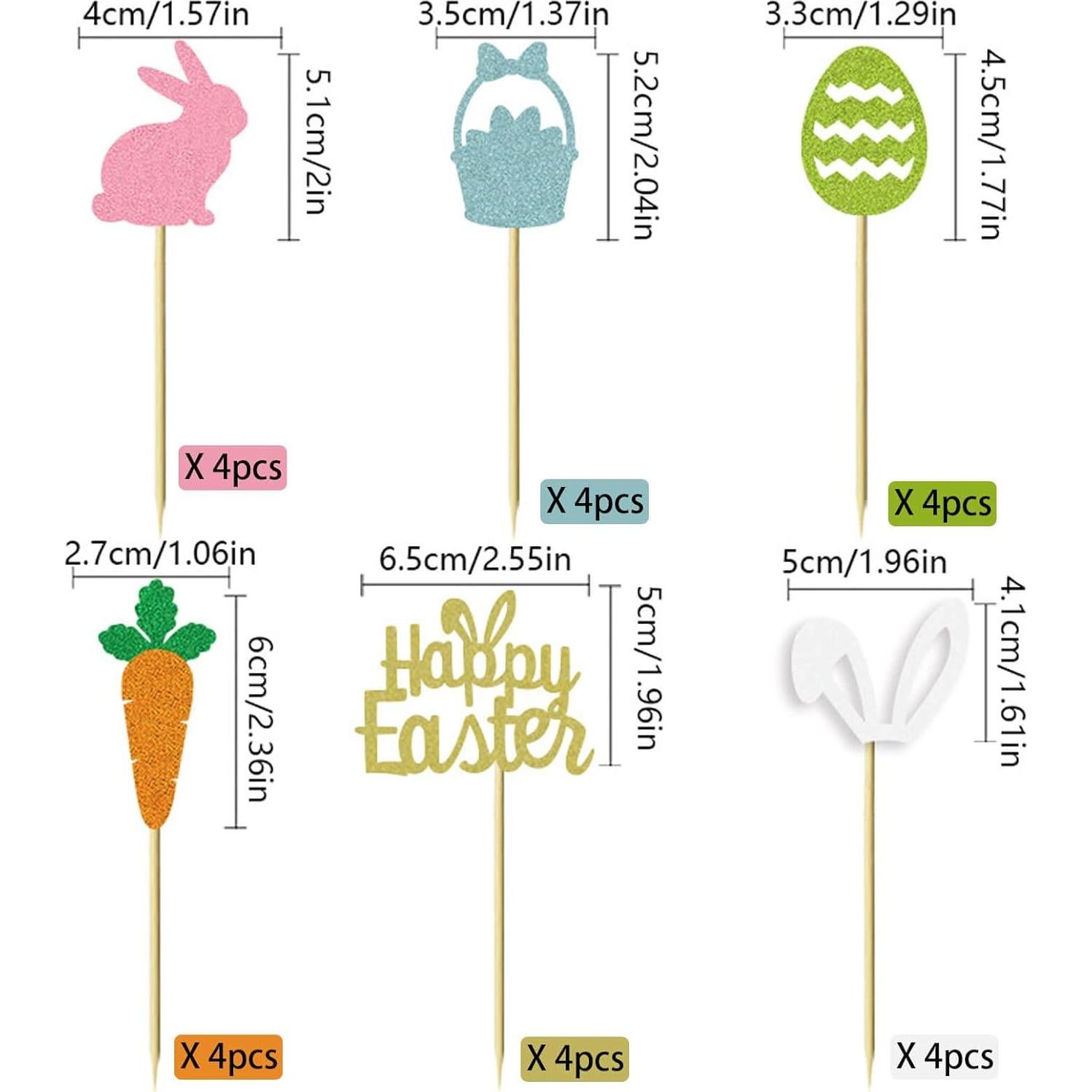 24 Adornos de Cupcake de Pascua UXYOKM - Conejo y Zanahoria