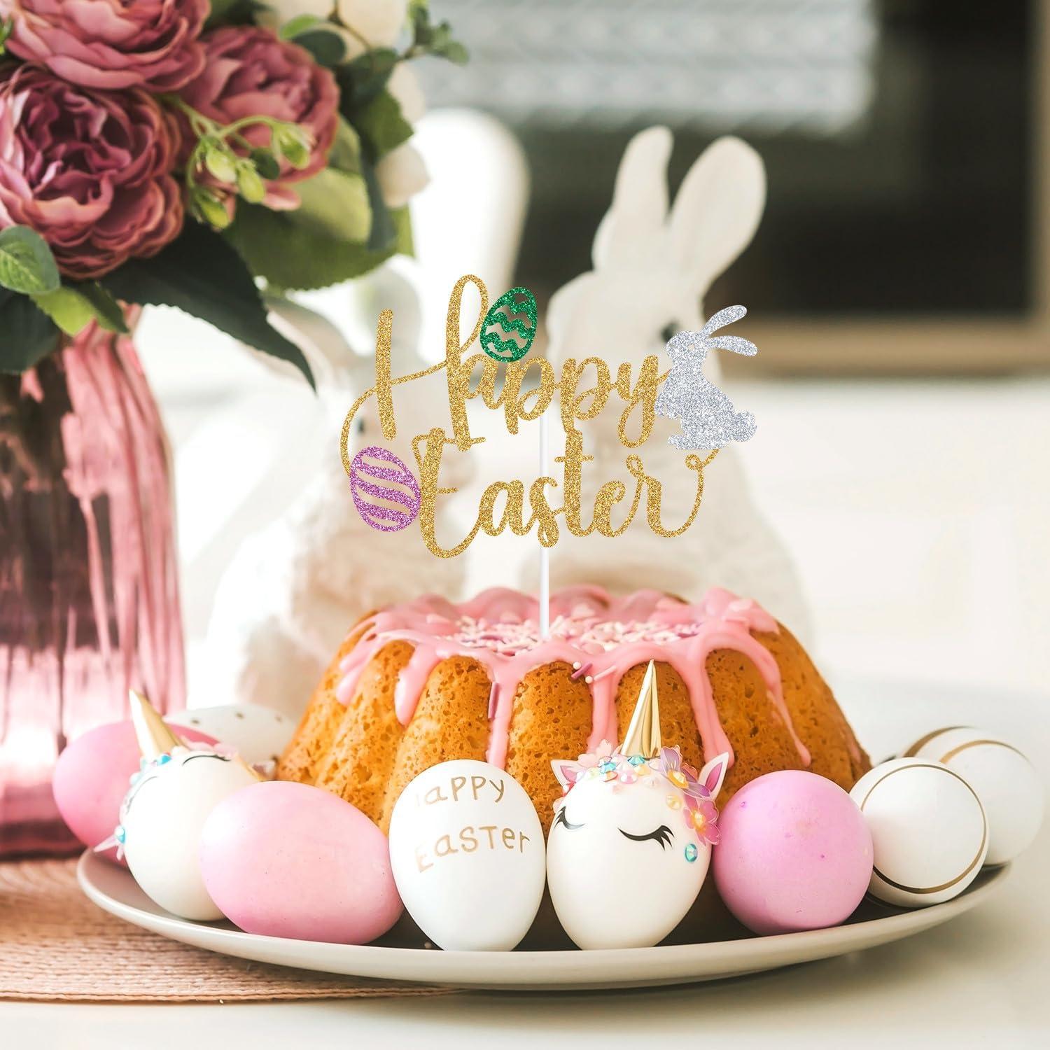 Adorno de Pastel de Pascua Zatain 15 cm Conejitos y Huevos