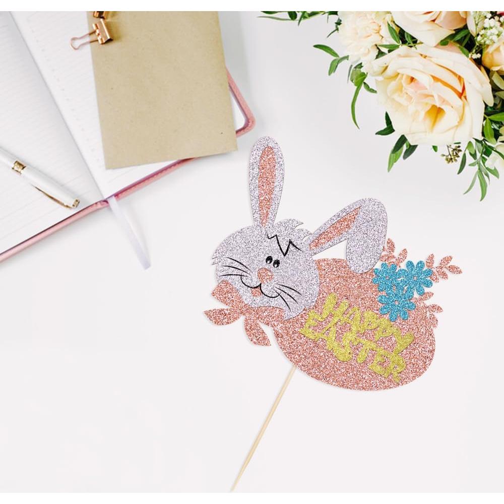 Adorno de Pastel Feliz Pascua YUINYO Oro Rosa 16x12cm