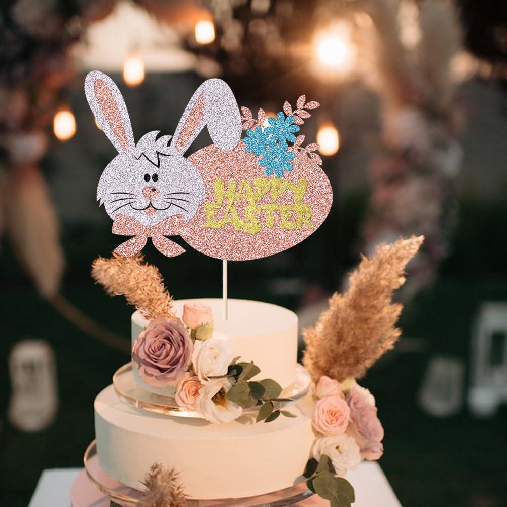 Adorno de Pastel Feliz Pascua YUINYO Oro Rosa 16x12cm