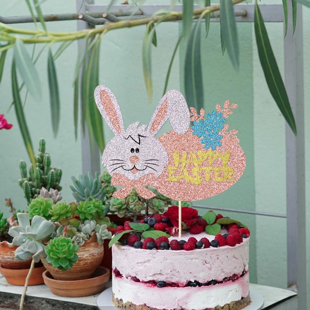 Adorno de Pastel Feliz Pascua YUINYO Oro Rosa 16x12cm