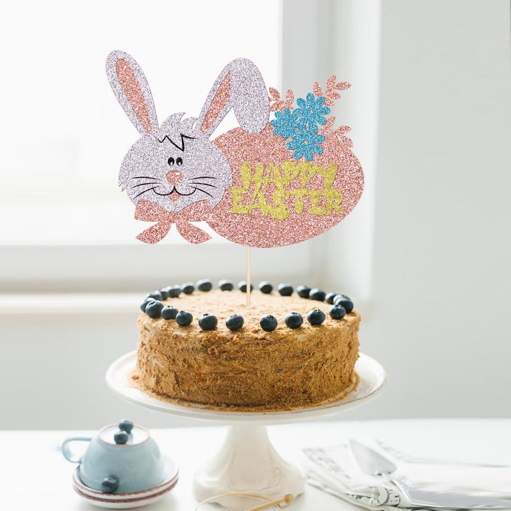 Adorno de Pastel Feliz Pascua YUINYO Oro Rosa 16x12cm