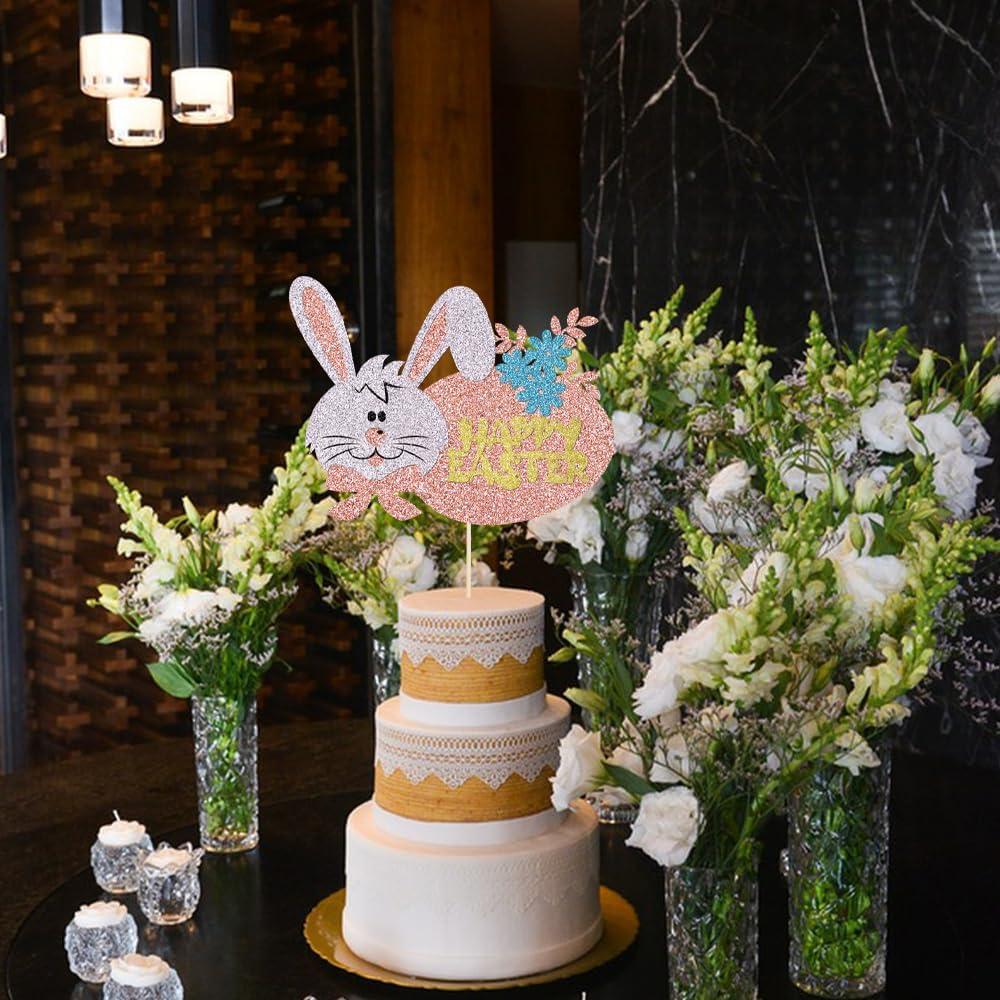 Adorno de Pastel Feliz Pascua YUINYO Oro Rosa 16x12cm