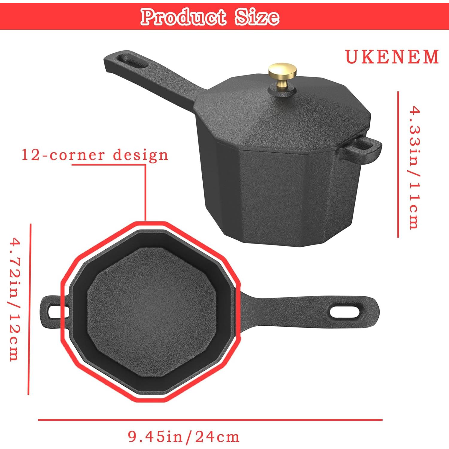 Cacerola de Hierro Fundido UKENEM 0.5kg con Tapa y Utensilios