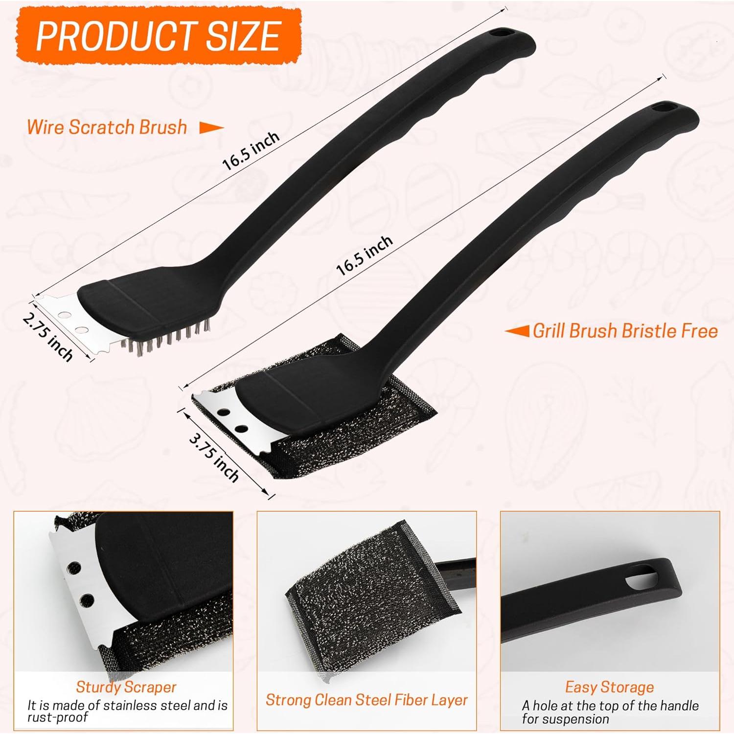 Juego de Cepillos para Parrilla MEADAY 2 PCS Acero Inoxidable