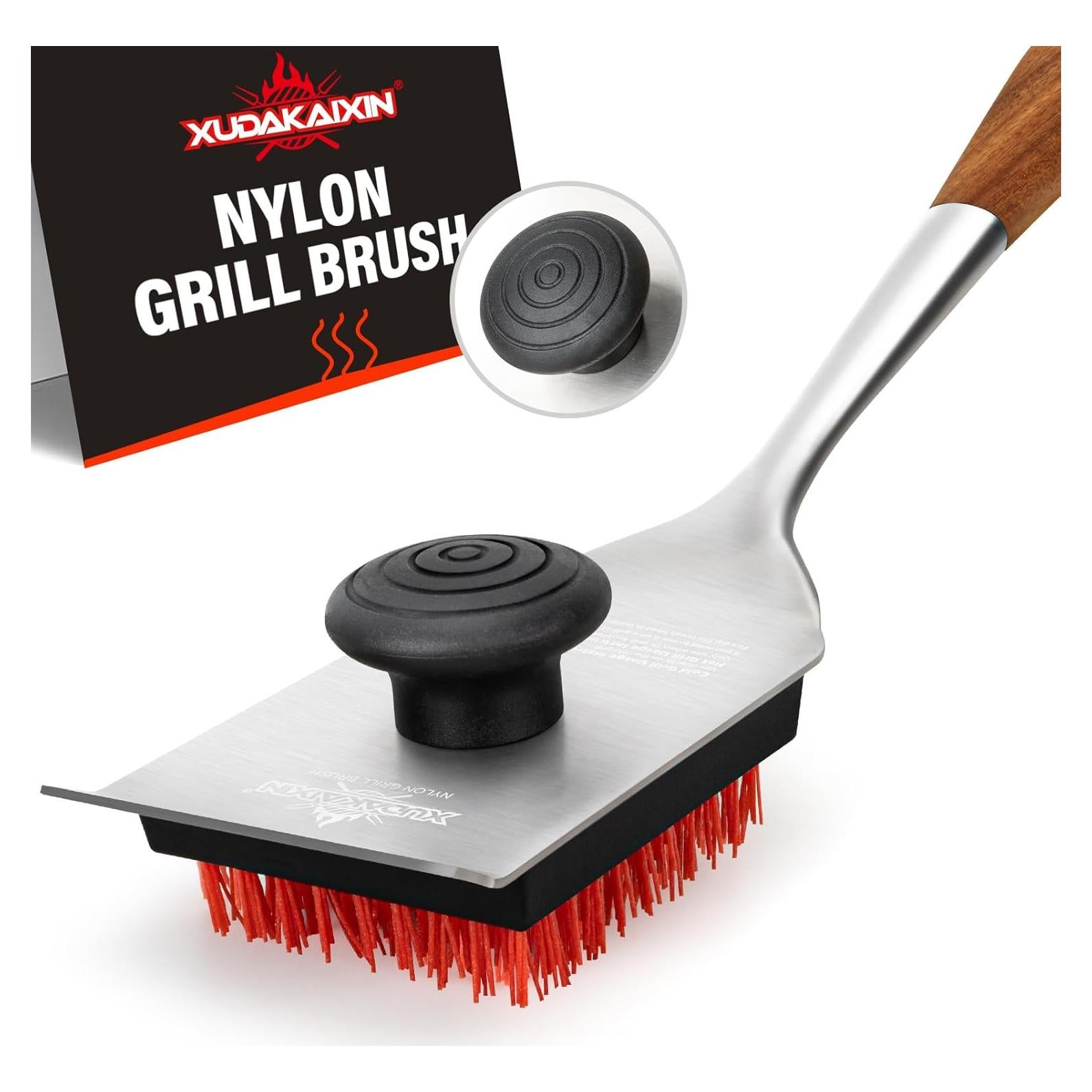 Cepillo de Parrilla XUDAKAIXIN con Mango de Acacia y Cerdas de Nylon