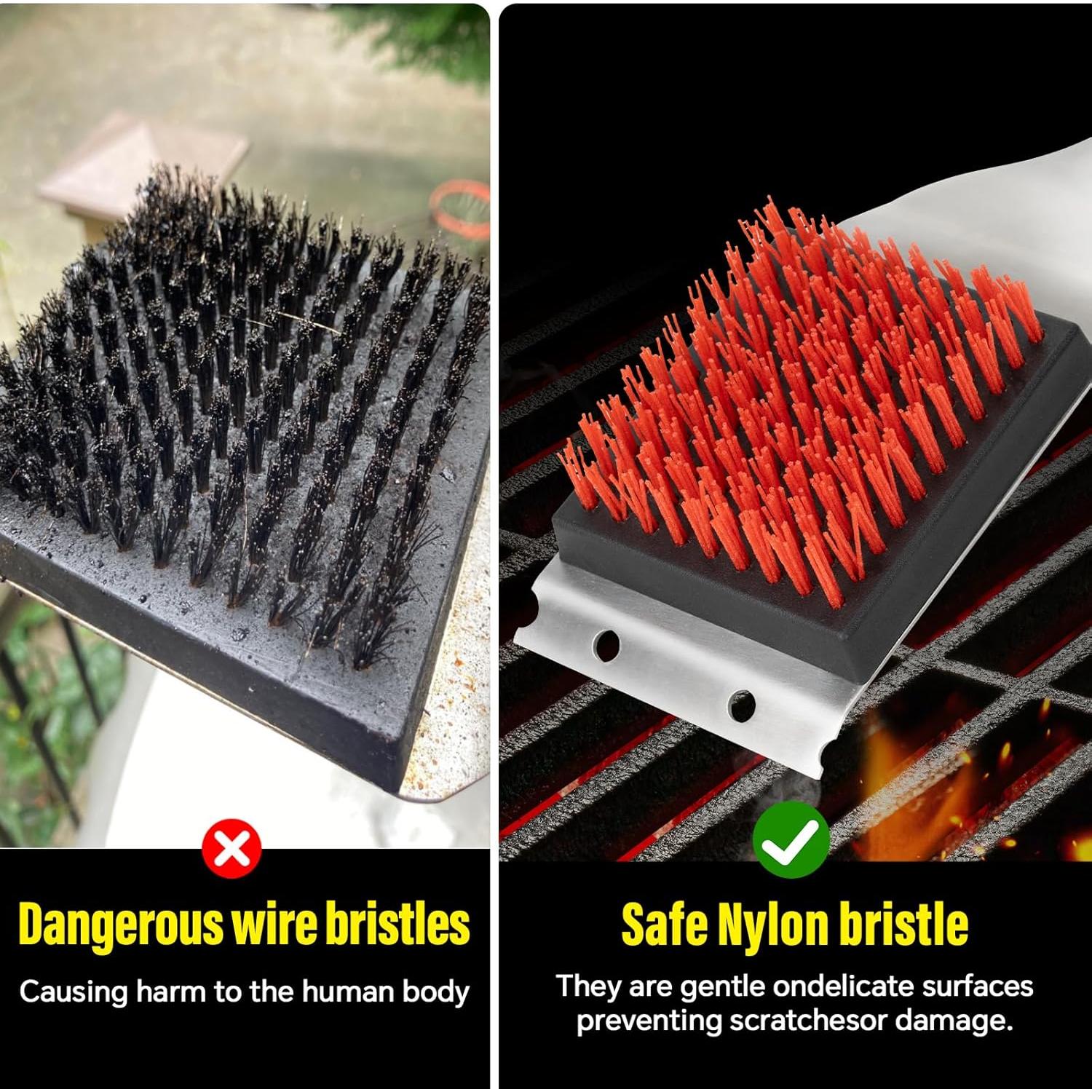 Cepillo de Parrilla XUDAKAIXIN con Mango de Acacia y Cerdas de Nylon