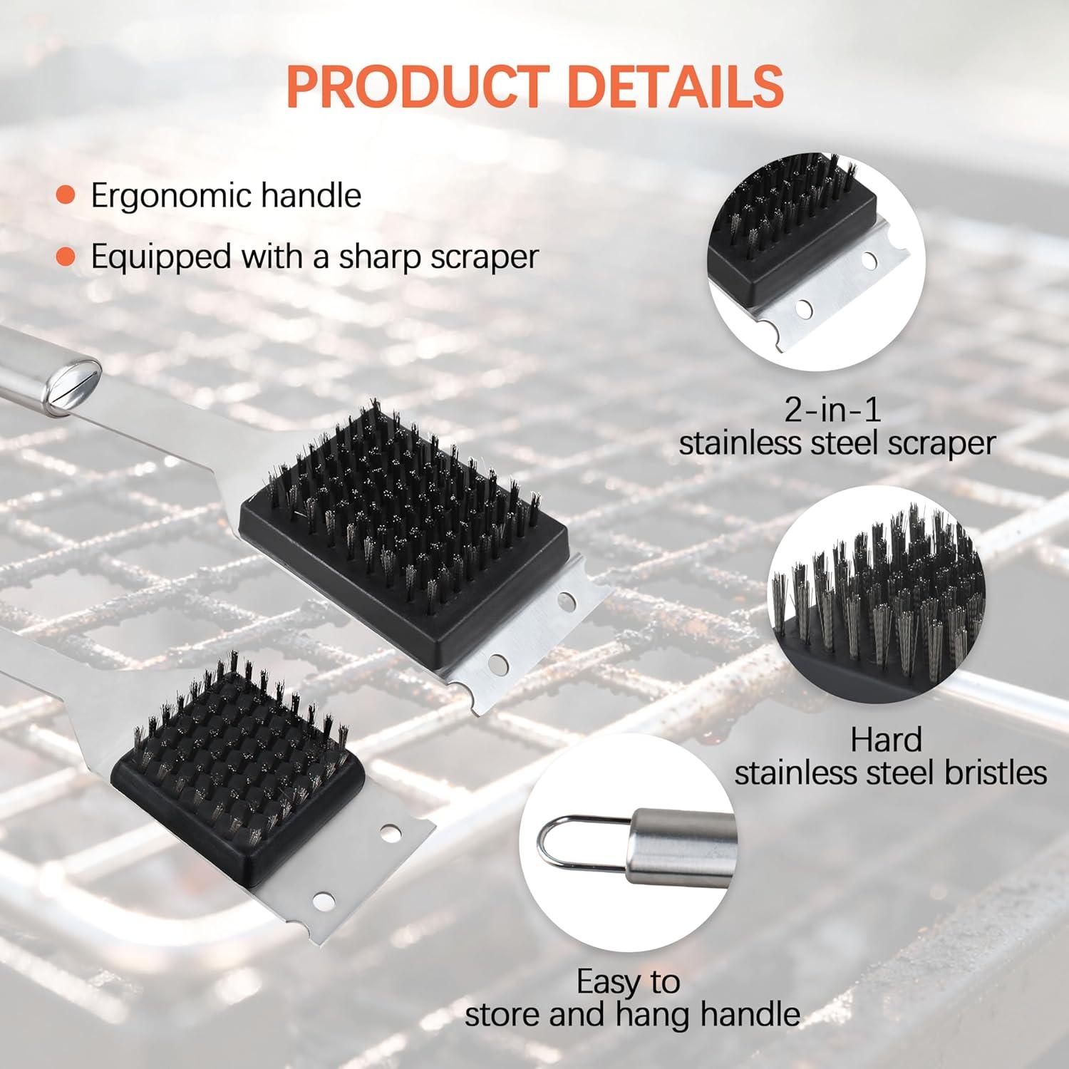 Cepillo y Raspador para Parrilla 2 Piezas Acero Inoxidable