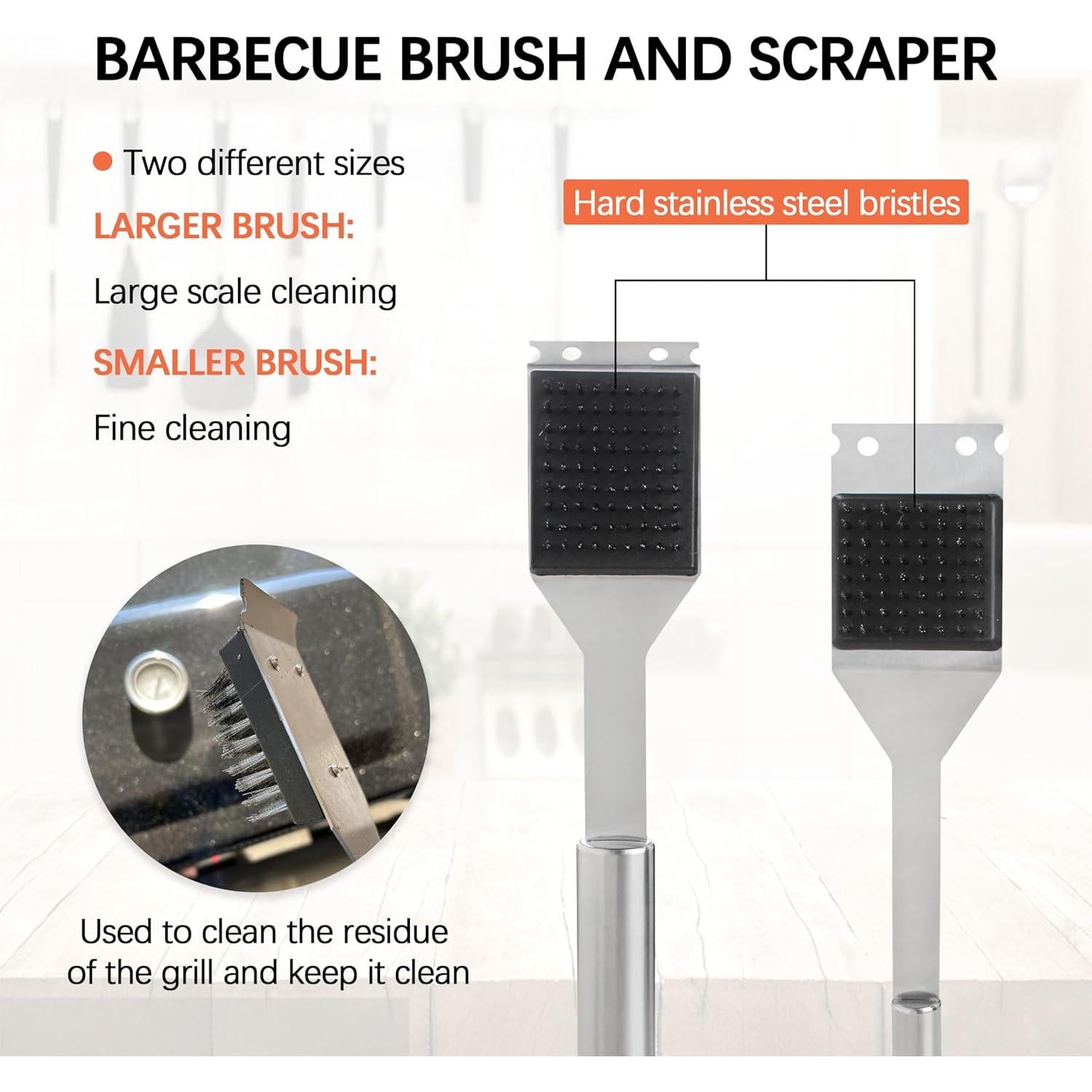 Cepillo y Raspador para Parrilla 2 Piezas Acero Inoxidable