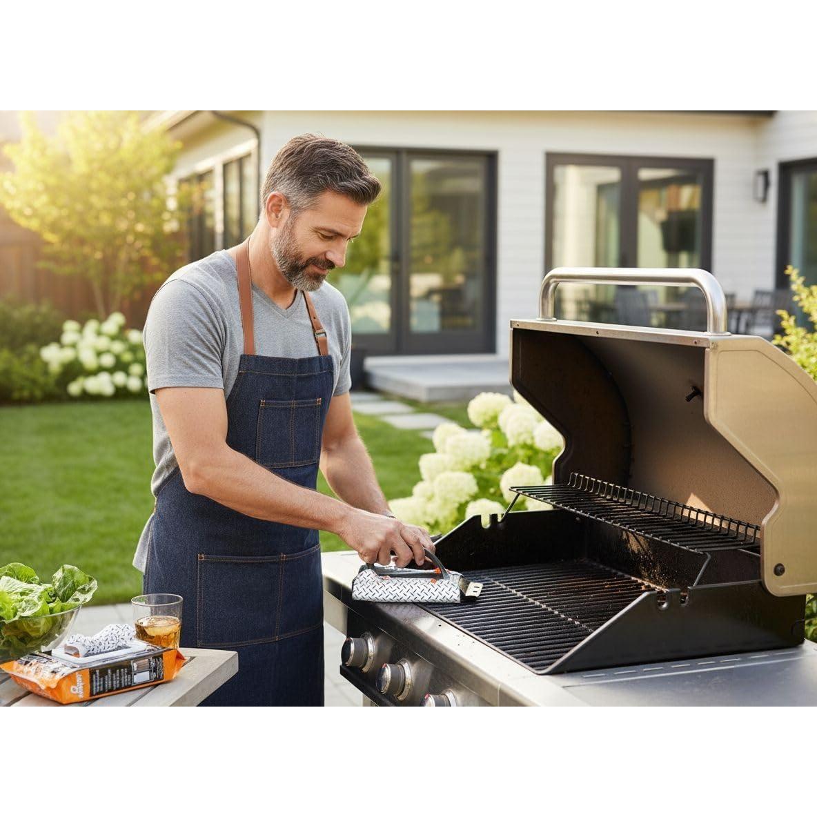 Q-Swiper Juego de Limpiador de Parrilla BBQ - 1 Cepillo y 80 Toallitas