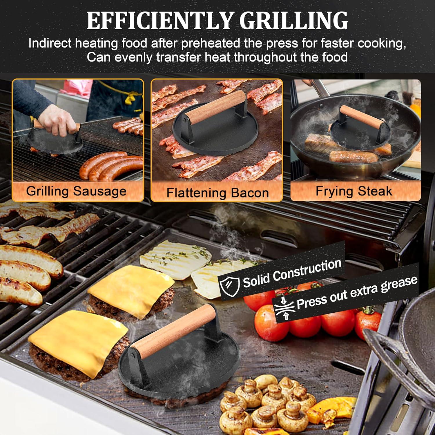 Cubiertas de Basting Joyfair 15.24 cm + Prensa Hamburguesas